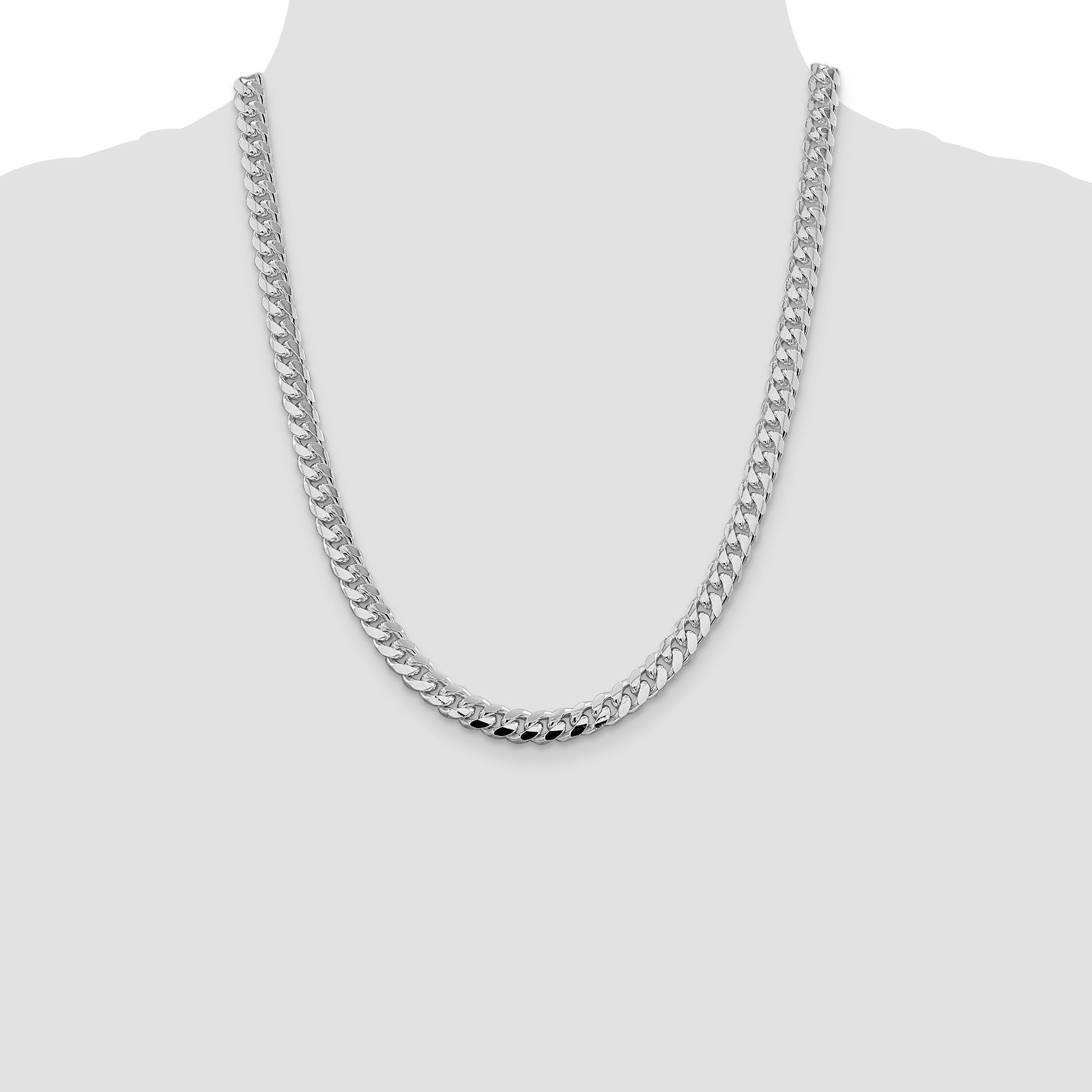 Sterling Silver Rhodium-plated 7.35mm Domed With  Side Diamond-Cut Curb Chain