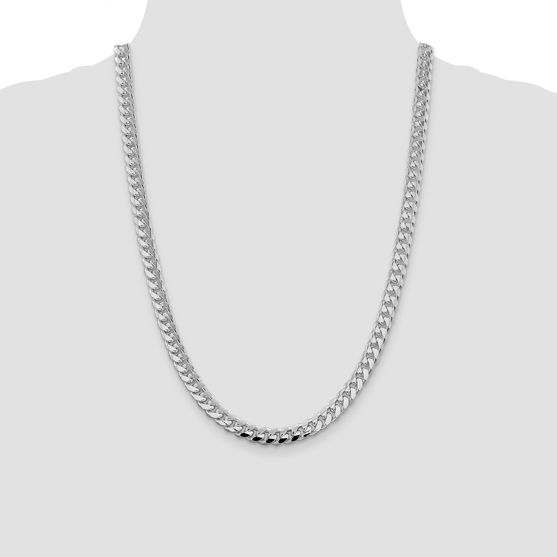 Sterling Silver Rhodium-plated 7.35mm Domed With  Side Diamond-Cut Curb Chain