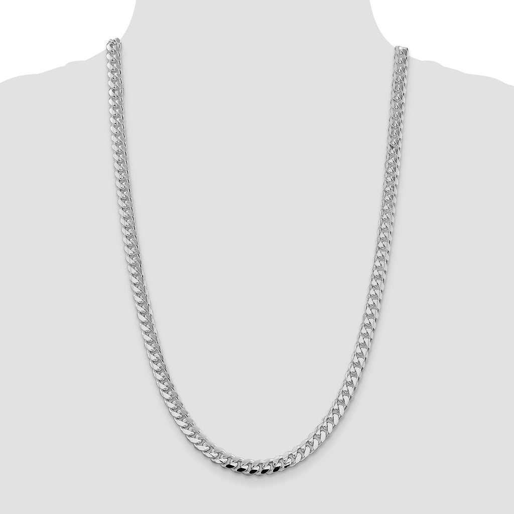 Sterling Silver Rhodium-plated 7.35mm Domed With  Side Diamond-Cut Curb Chain