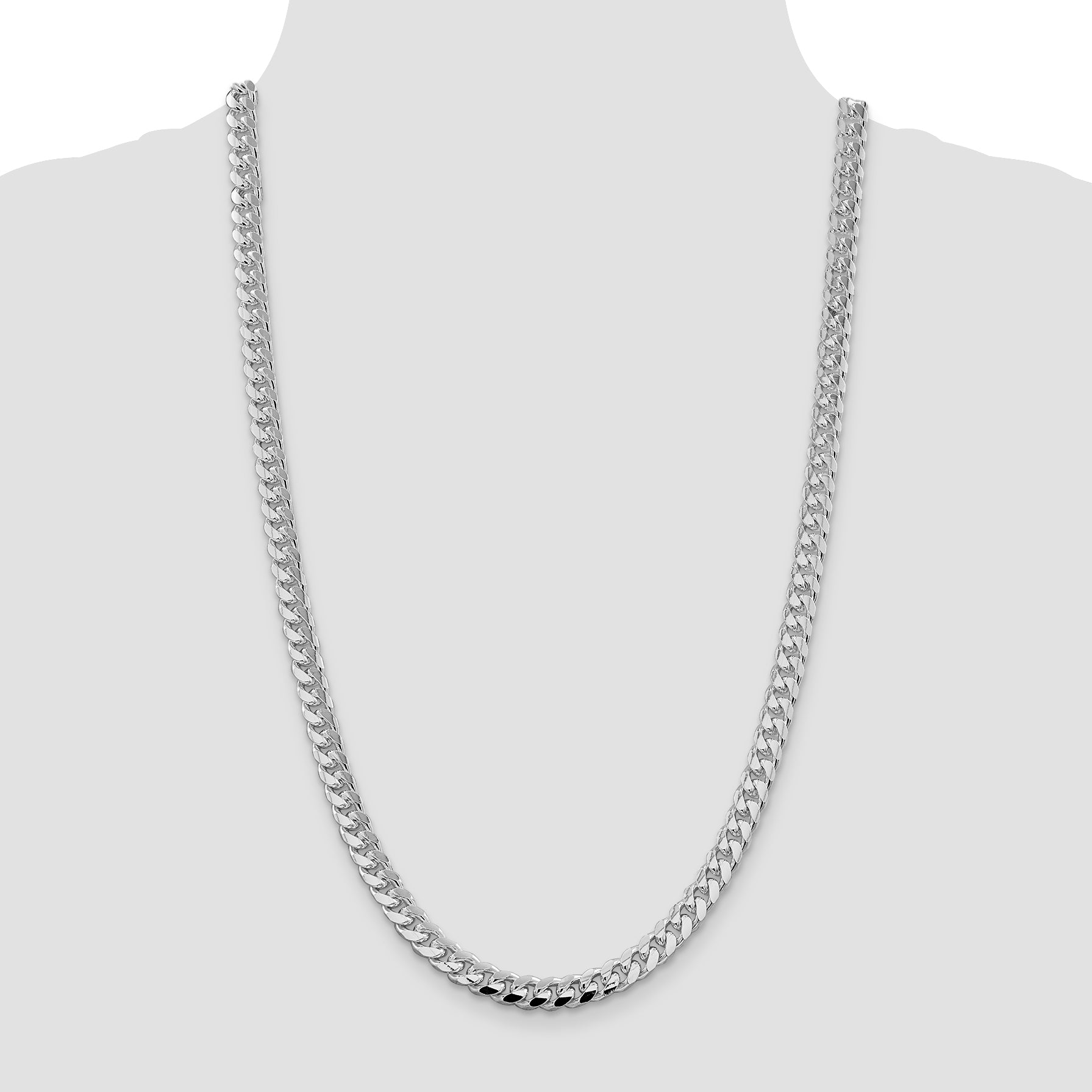 Sterling Silver Rhodium-plated 7.35mm Domed With  Side Diamond-Cut Curb Chain
