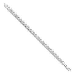 Sterling Silver Rhodium-plated 7.35mm Domed With  Side Diamond-Cut Curb Chain