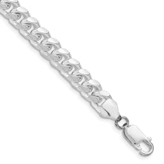 Sterling Silver Rhodium-plated 7.35mm Domed With  Side Diamond-Cut Curb Chain