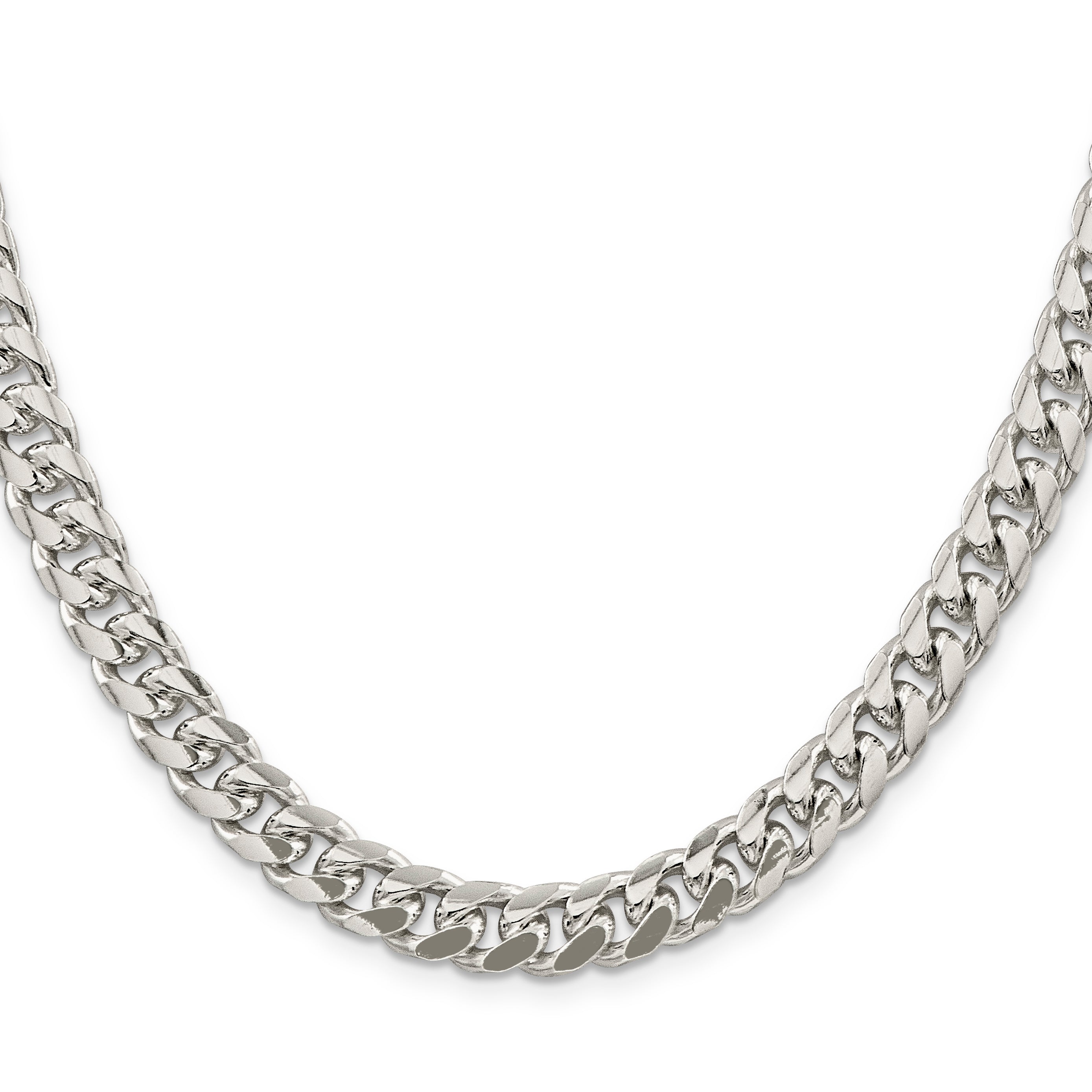 Sterling Silver 8.5mm Domed With  Side Diamond-Cut Curb Chain