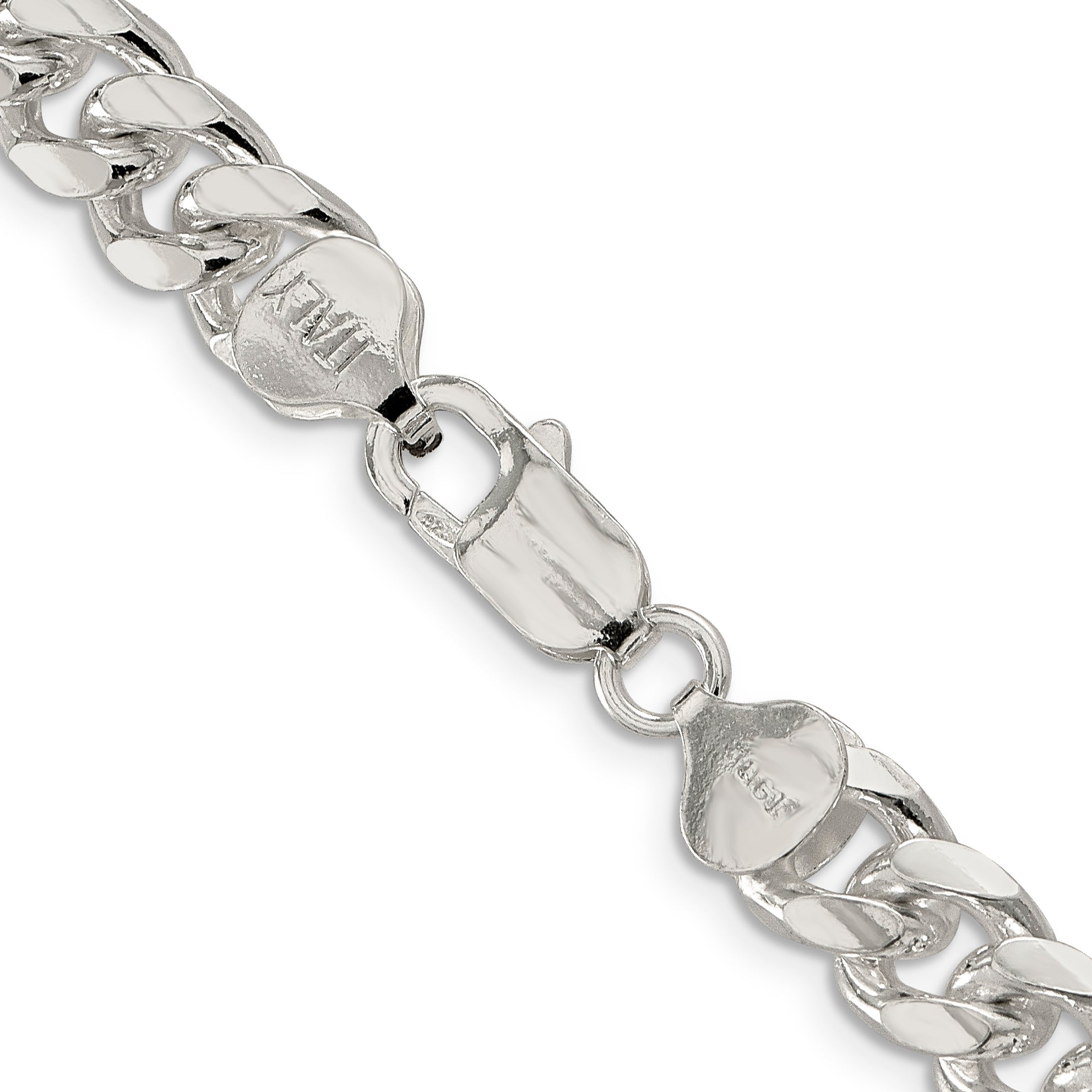 Sterling Silver 8.5mm Domed With  Side Diamond-Cut Curb Chain