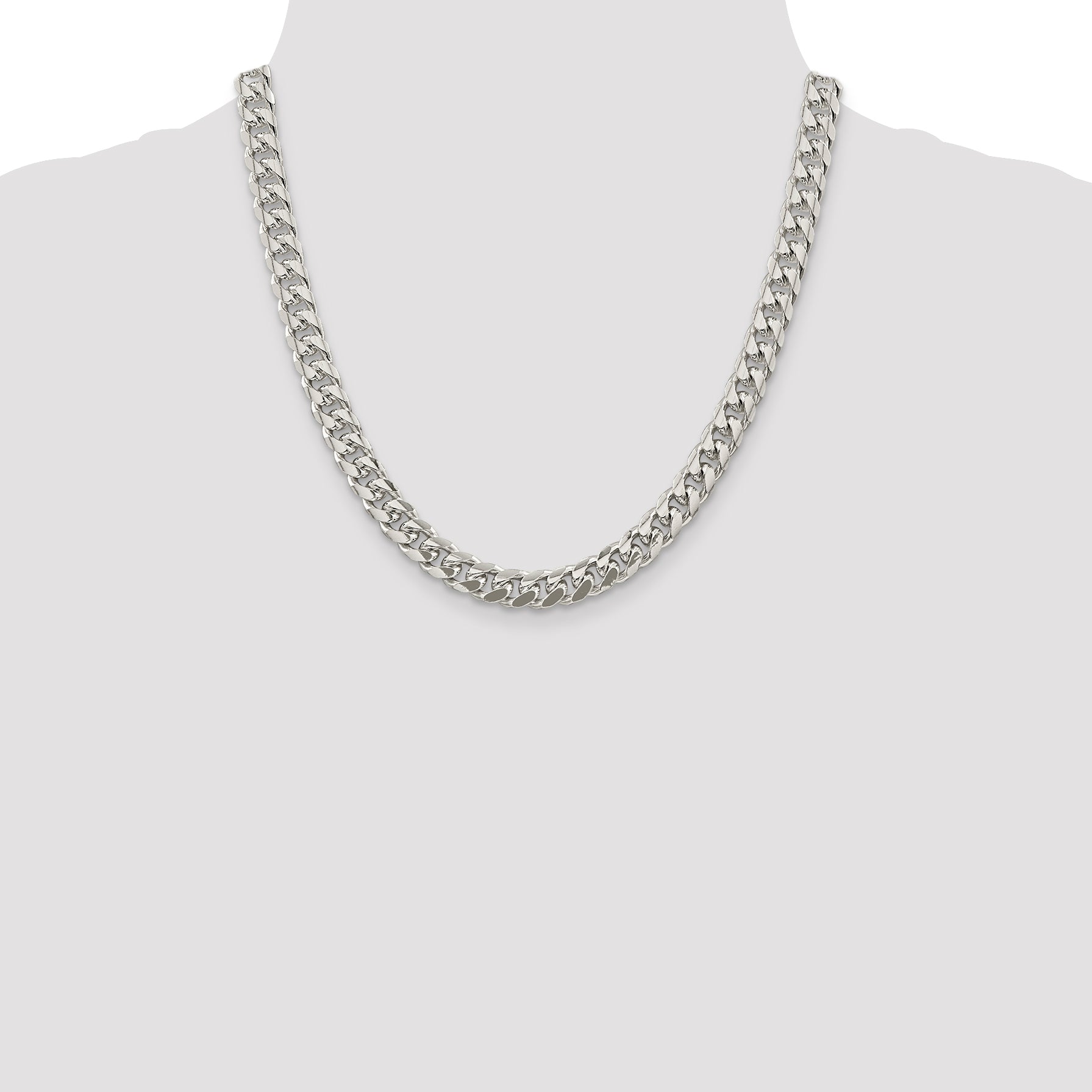 Sterling Silver 8.5mm Domed With  Side Diamond-Cut Curb Chain