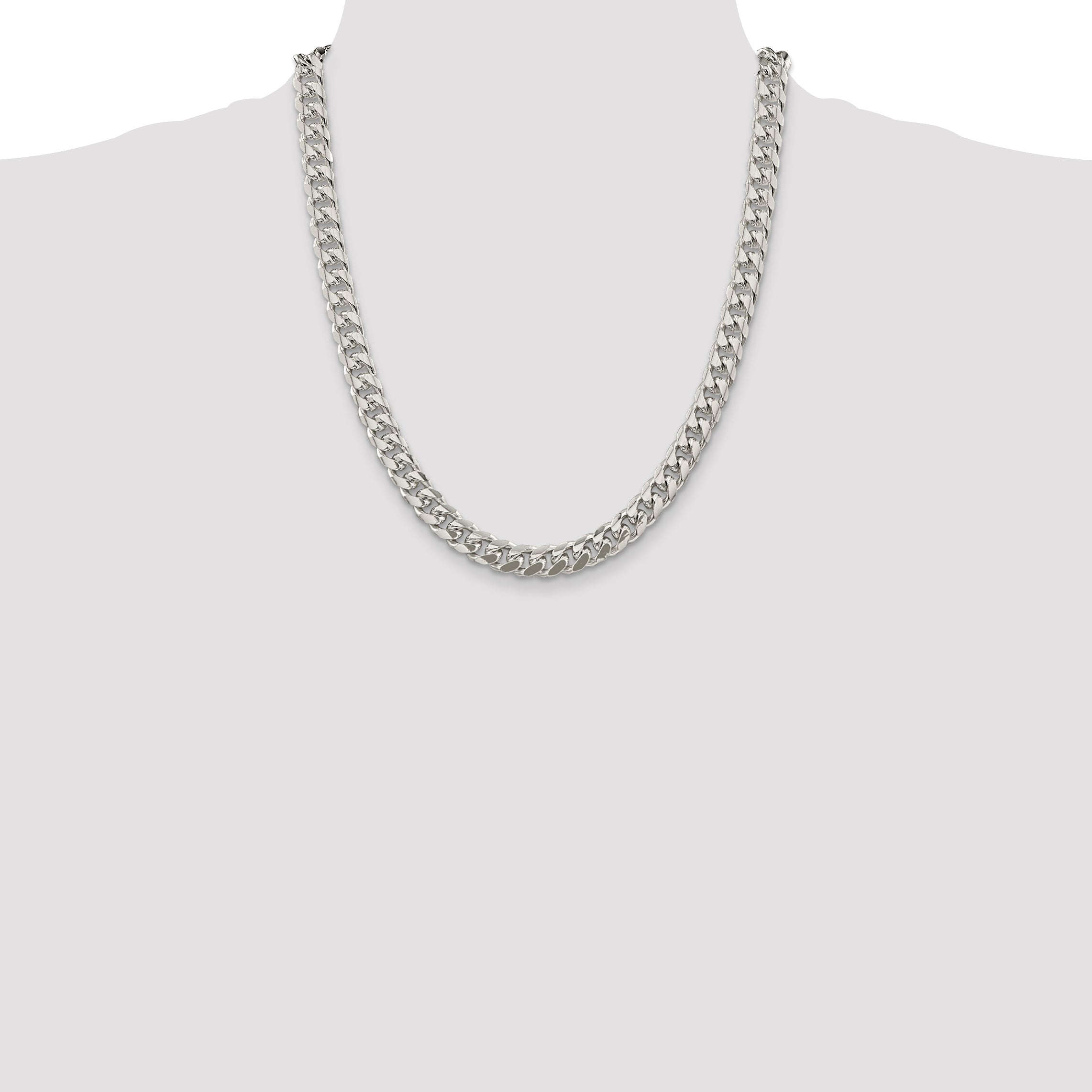 Sterling Silver 8.5mm Domed With  Side Diamond-Cut Curb Chain