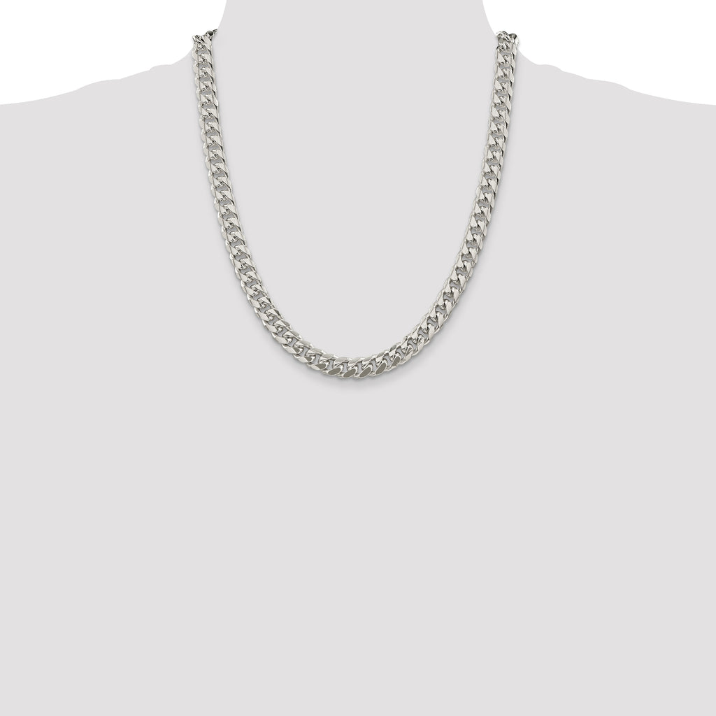 Sterling Silver 8.5mm Domed With  Side Diamond-Cut Curb Chain