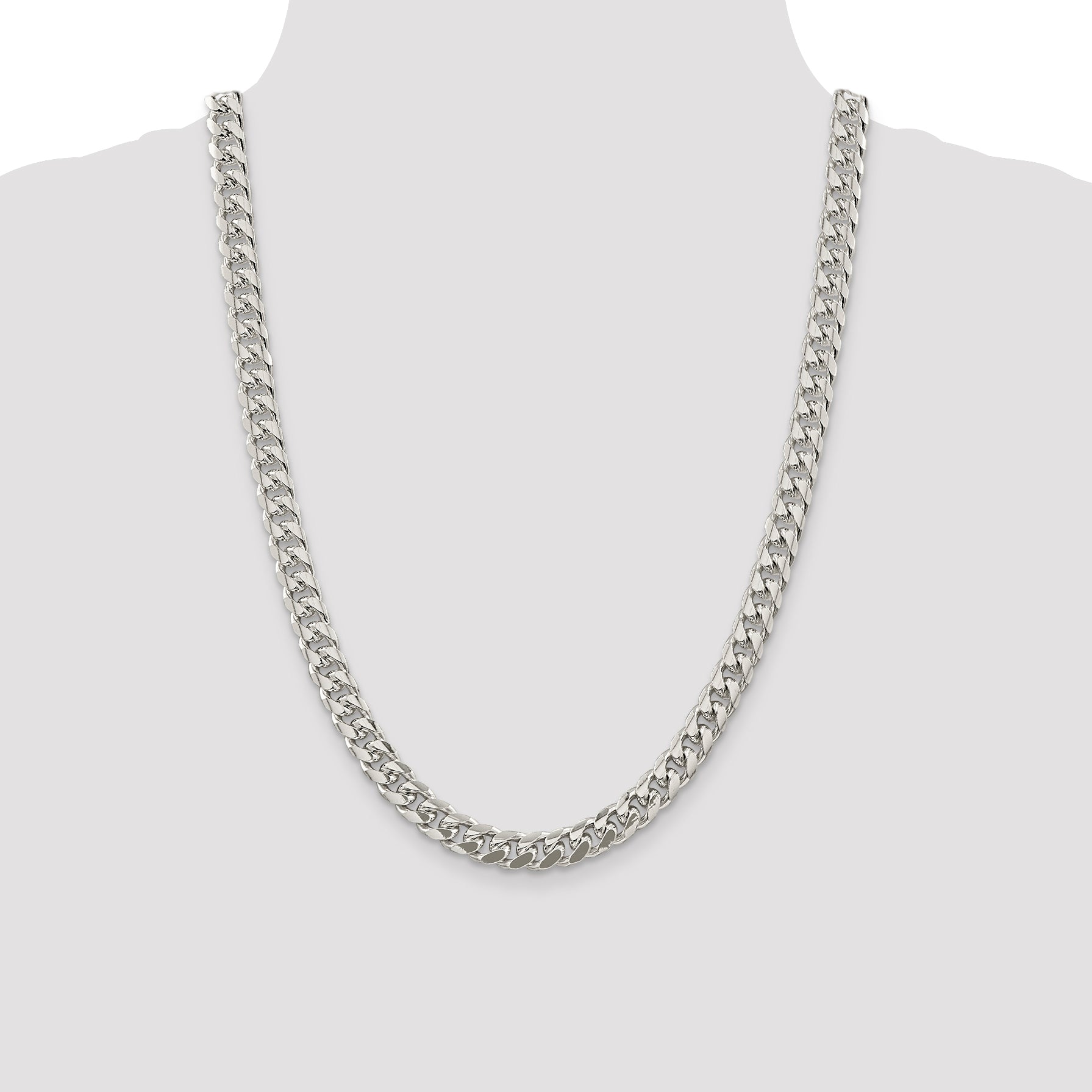 Sterling Silver 8.5mm Domed With  Side Diamond-Cut Curb Chain