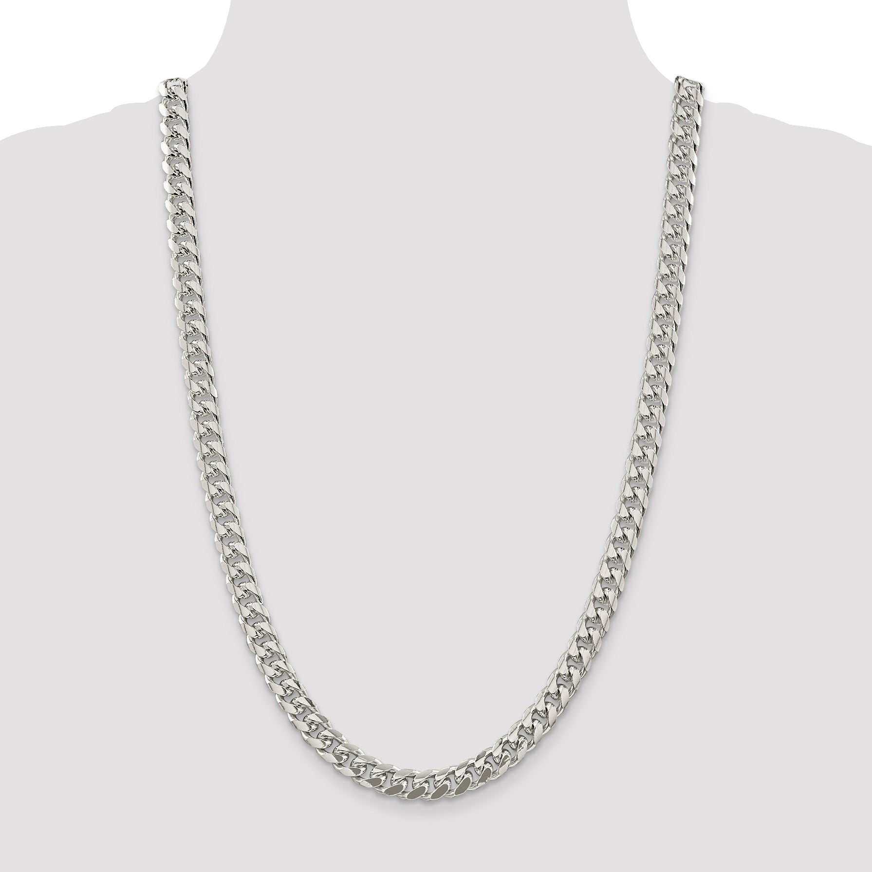 Sterling Silver 8.5mm Domed With  Side Diamond-Cut Curb Chain