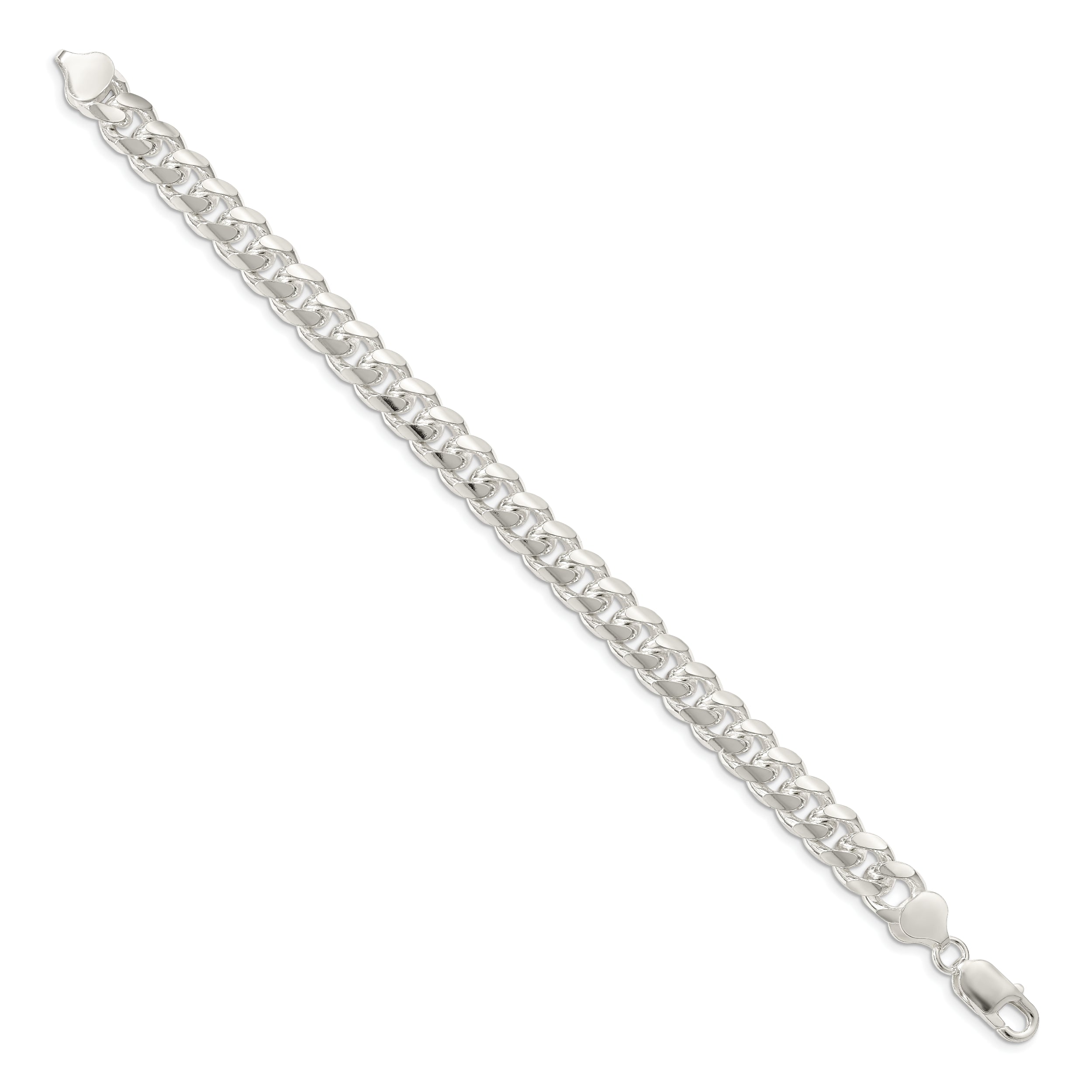 Sterling Silver 8.5mm Domed With  Side Diamond-Cut Curb Chain