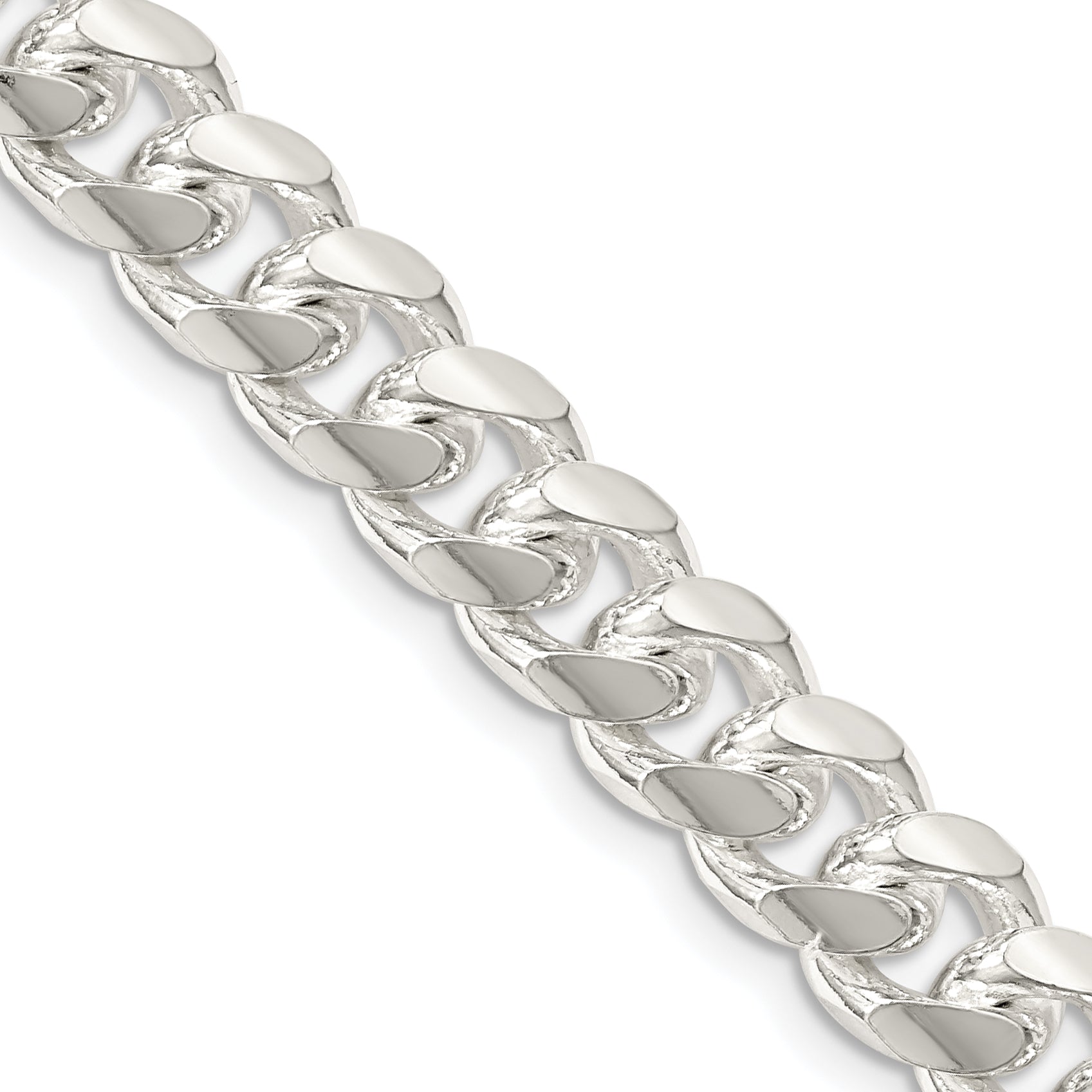 Sterling Silver 8.5mm Domed With  Side Diamond-Cut Curb Chain