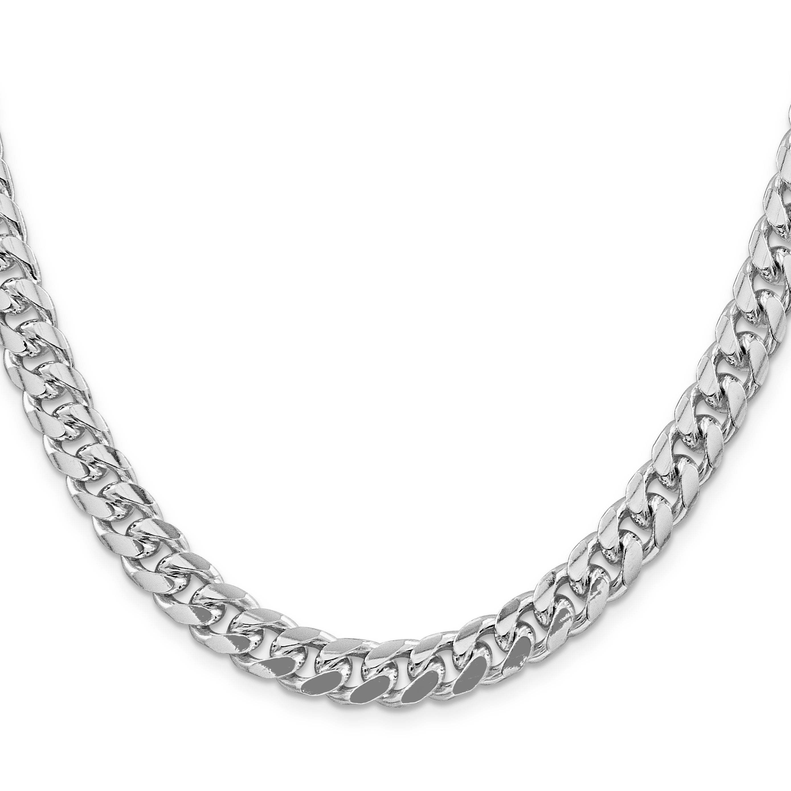 Sterling Silver Rhodium-Plated 8.5mm Domed With  Side Diamond-Cut Curb Chain