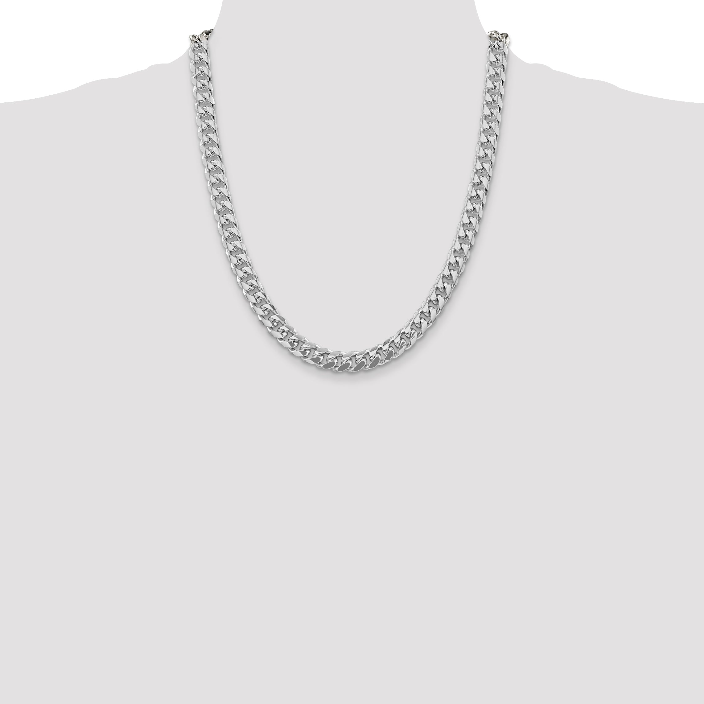 Sterling Silver Rhodium-plated 8.5mm Domed With  Side Diamond-Cut Curb Chain