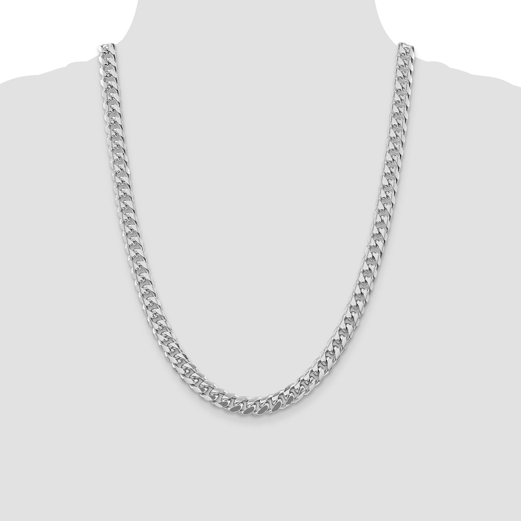 Sterling Silver Rhodium-plated 8.5mm Domed With  Side Diamond-Cut Curb Chain