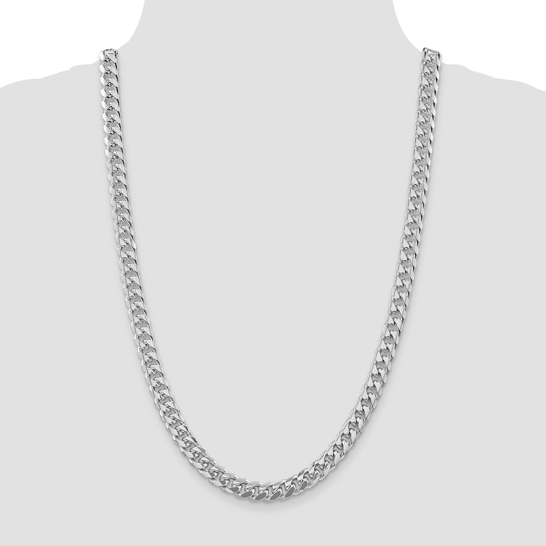 Sterling Silver Rhodium-plated 8.5mm Domed With  Side Diamond-Cut Curb Chain