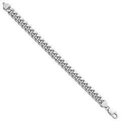 Sterling Silver Rhodium-plated 8.5mm Domed w/ Side D/C Curb Chain