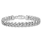 Sterling Silver Rhodium-Plated 8.5mm Domed With  Side Diamond-Cut Curb Chain