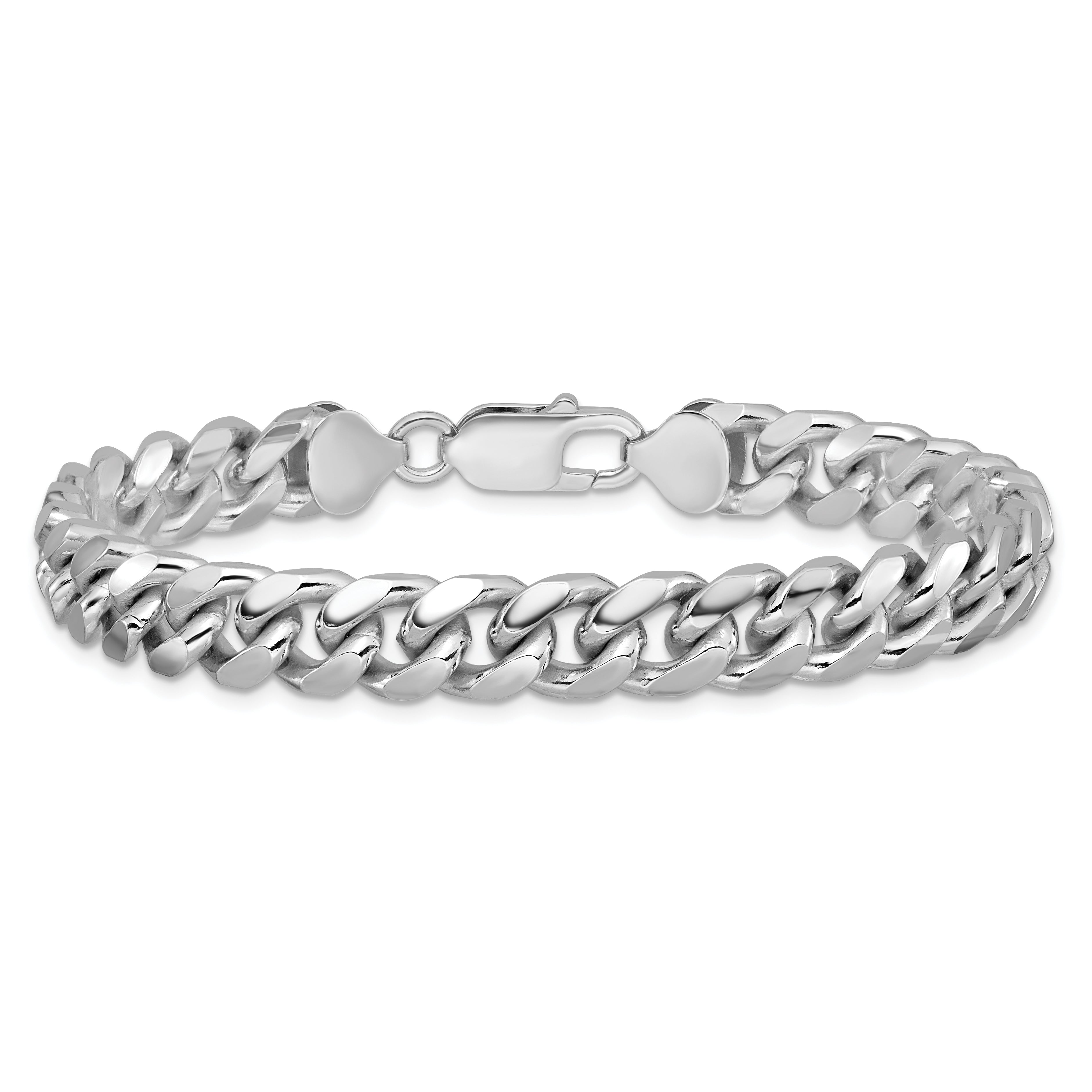 Sterling Silver Rhodium-Plated 8.5mm Domed With  Side Diamond-Cut Curb Chain