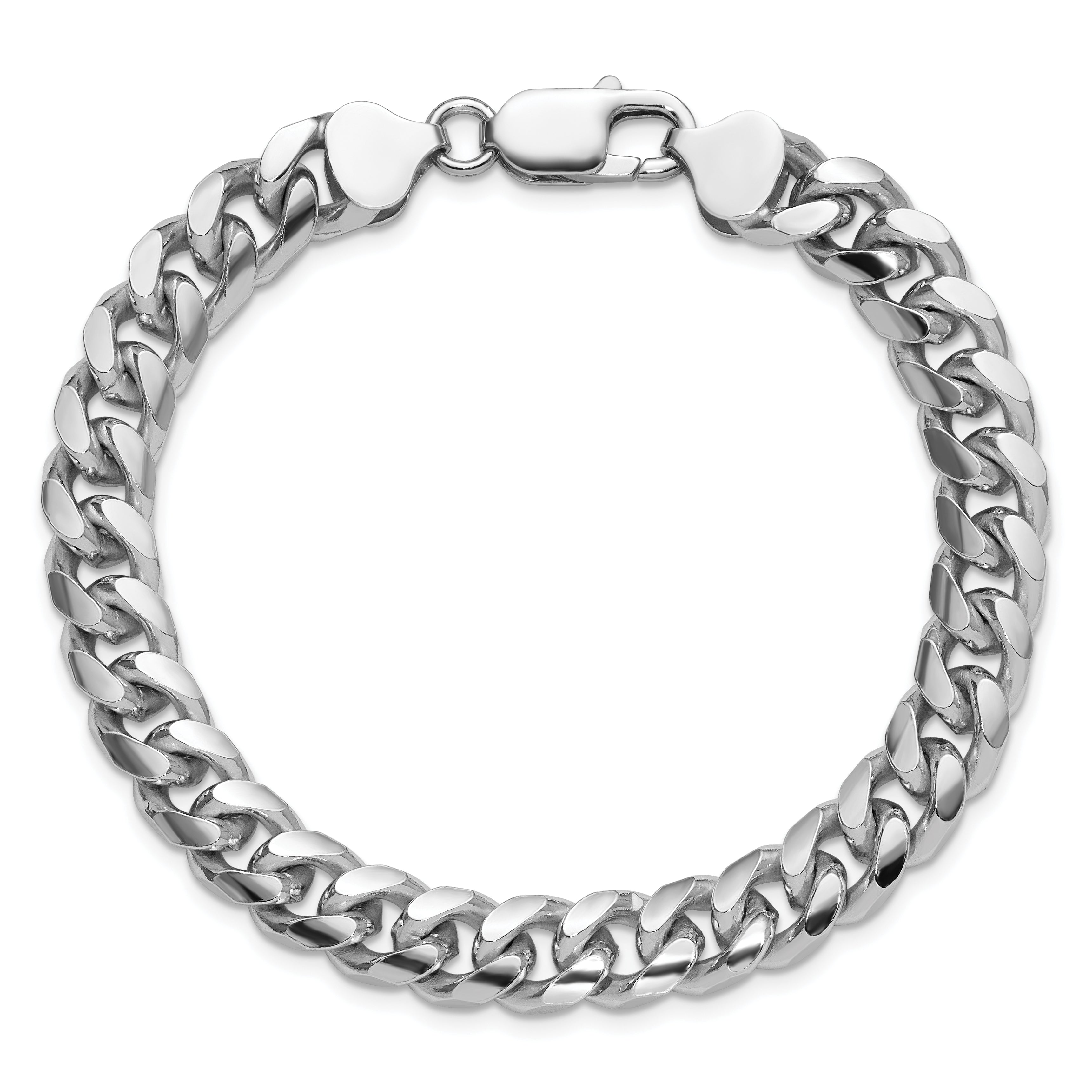 Sterling Silver Rhodium-plated 8.5mm Domed w/ Side D/C Curb Chain