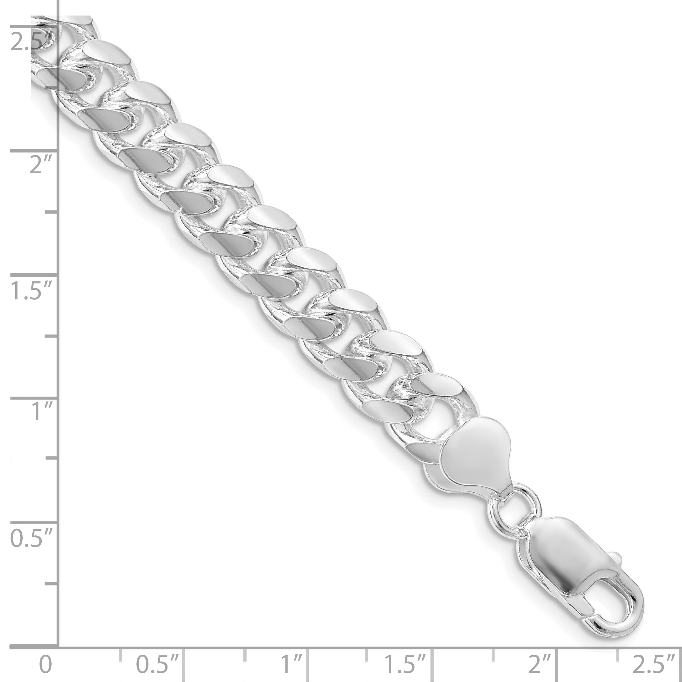 Sterling Silver Rhodium-Plated 8.5mm Domed With  Side Diamond-Cut Curb Chain