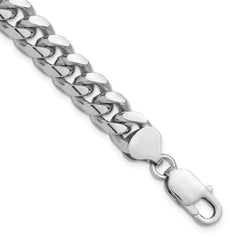 Sterling Silver Rhodium-plated 8.5mm Domed w/ Side D/C Curb Chain