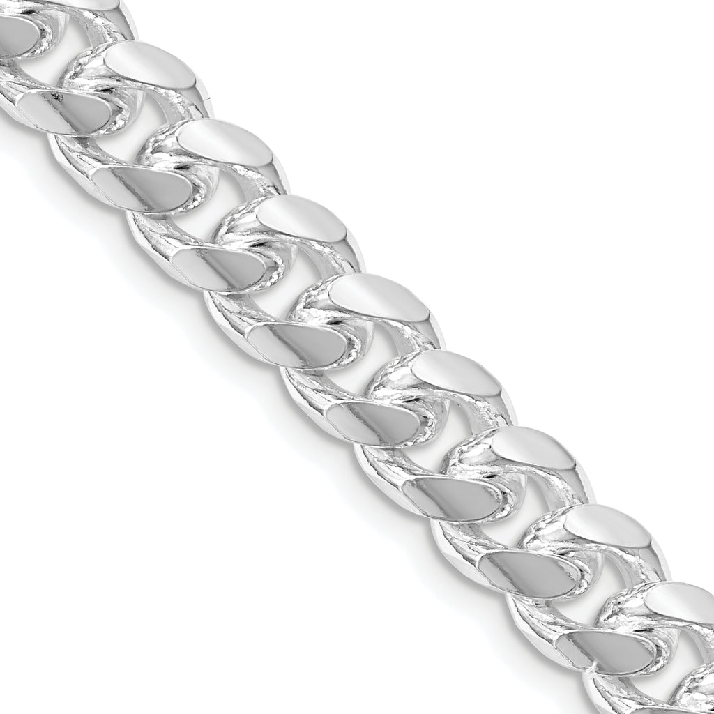 Sterling Silver Rhodium-Plated 8.5mm Domed With  Side Diamond-Cut Curb Chain