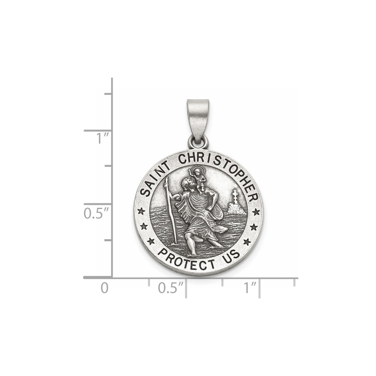 Antique Round St. Christopher Medal in Sterling Silver, 22mm - Sophia Jewelers