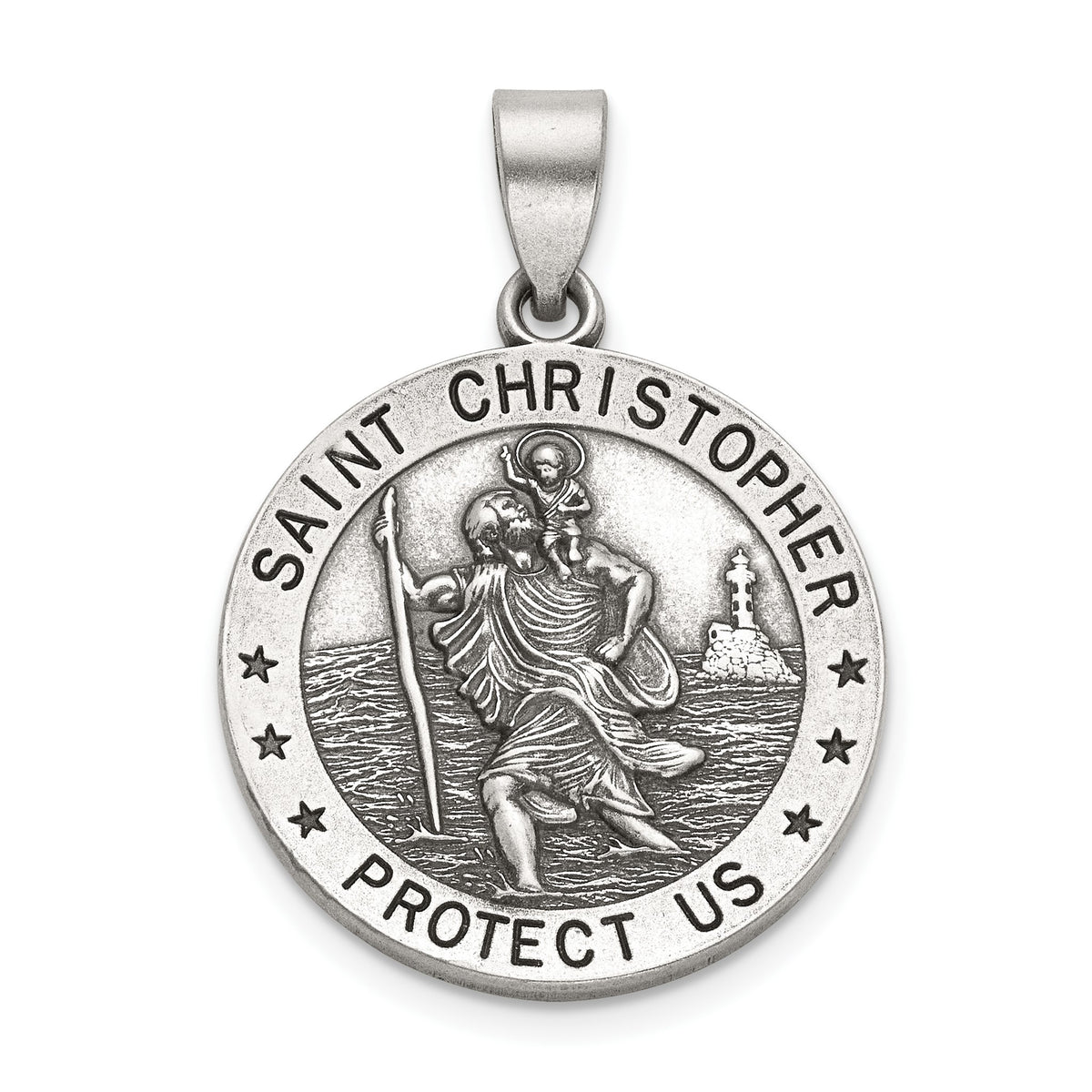 Antique Round St. Christopher Medal in Sterling Silver, 22mm - Sophia Jewelers Main image