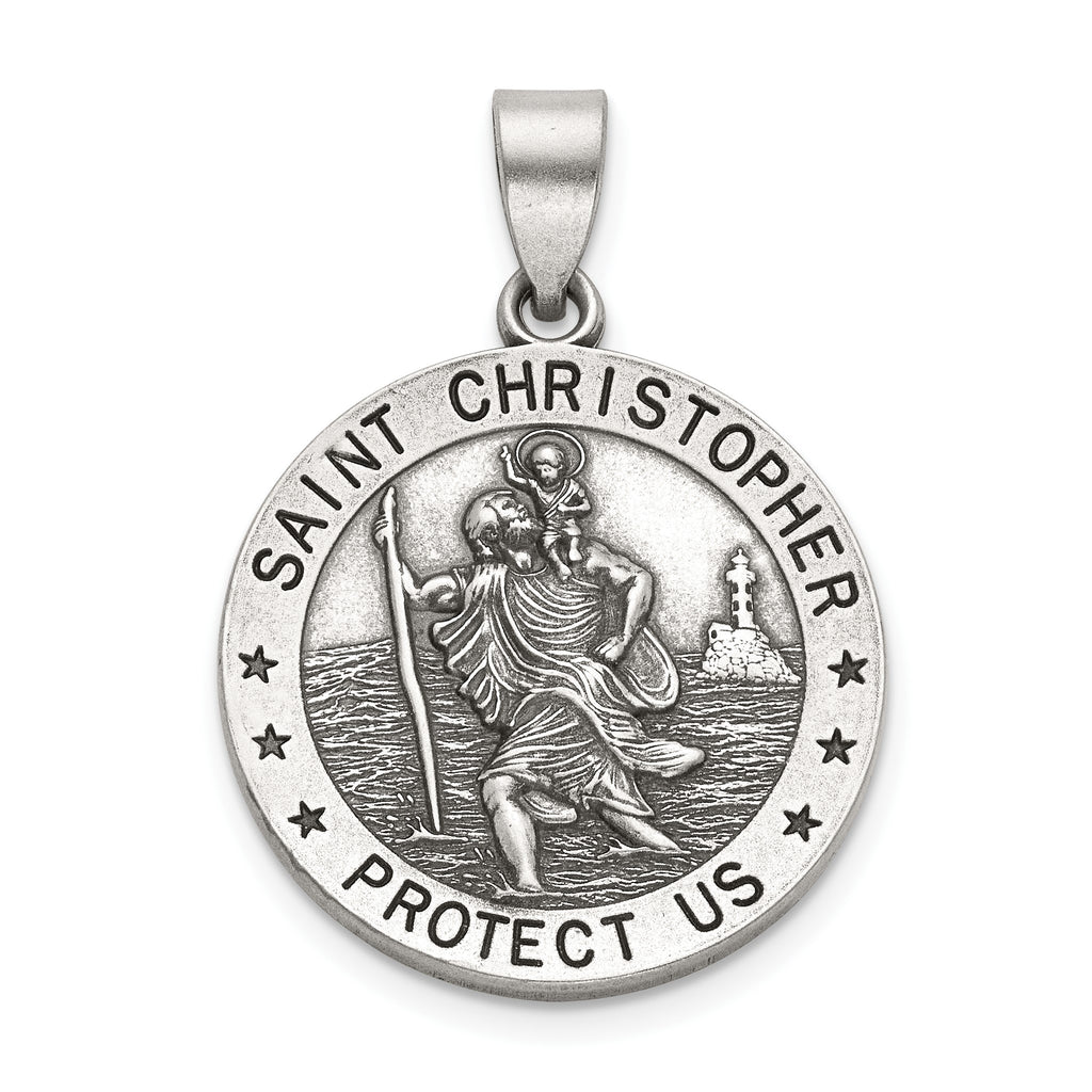 Antique Round St. Christopher Medal in Sterling Silver, 22mm - Sophia Jewelers