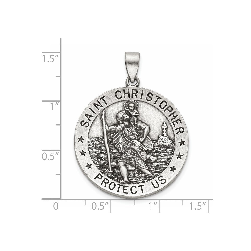 Antique Round St. Christopher Medal in Sterling Silver, 29mm - Sophia Jewelers