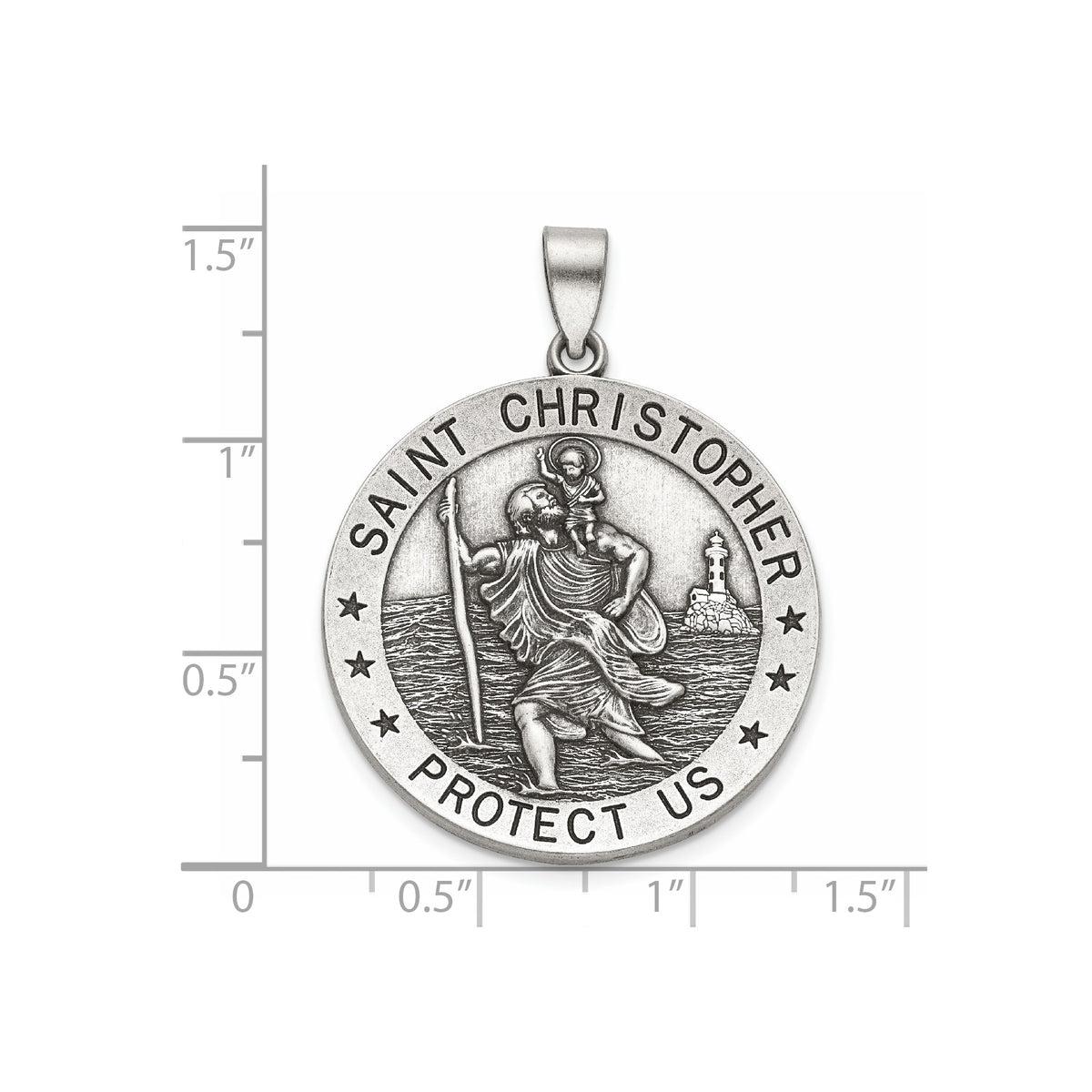 Antique Round St. Christopher Medal in Sterling Silver, 29mm - Sophia Jewelers