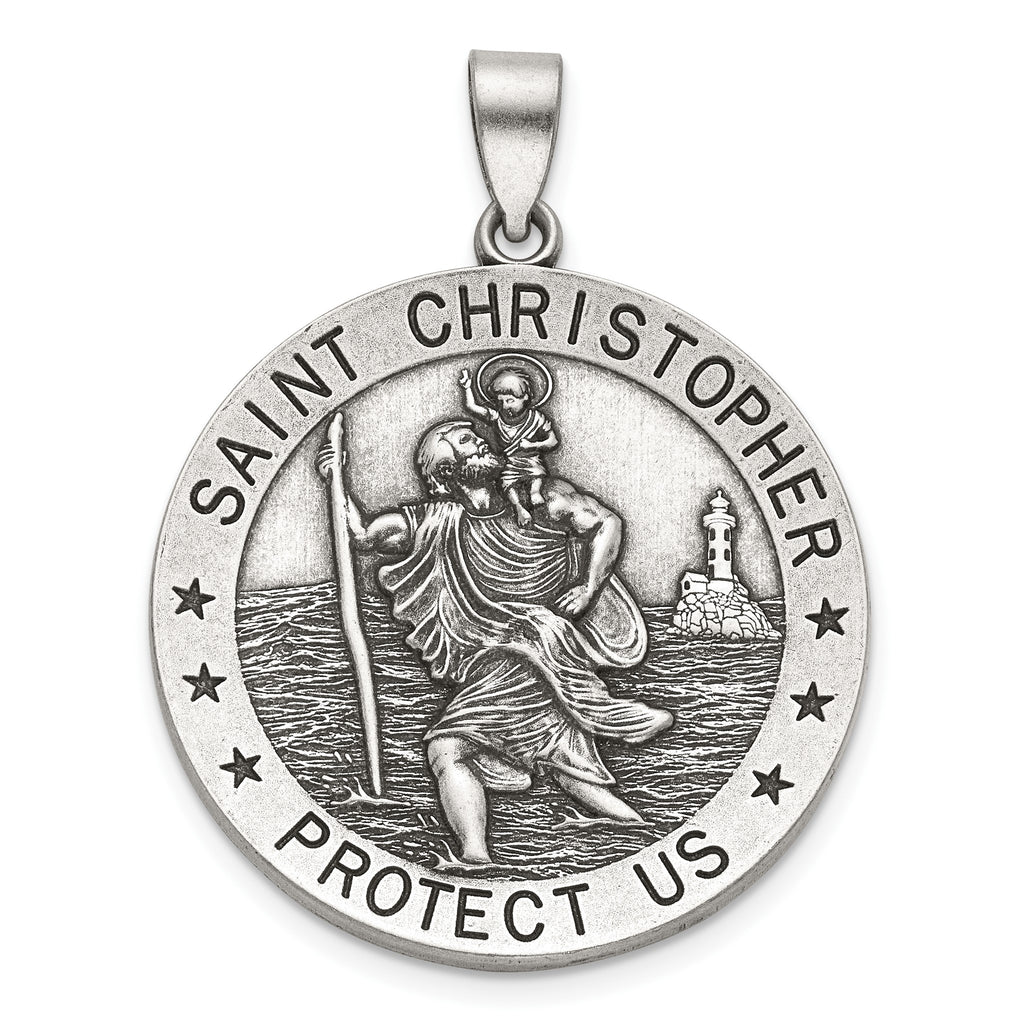 Antique Round St. Christopher Medal in Sterling Silver, 29mm - Sophia Jewelers