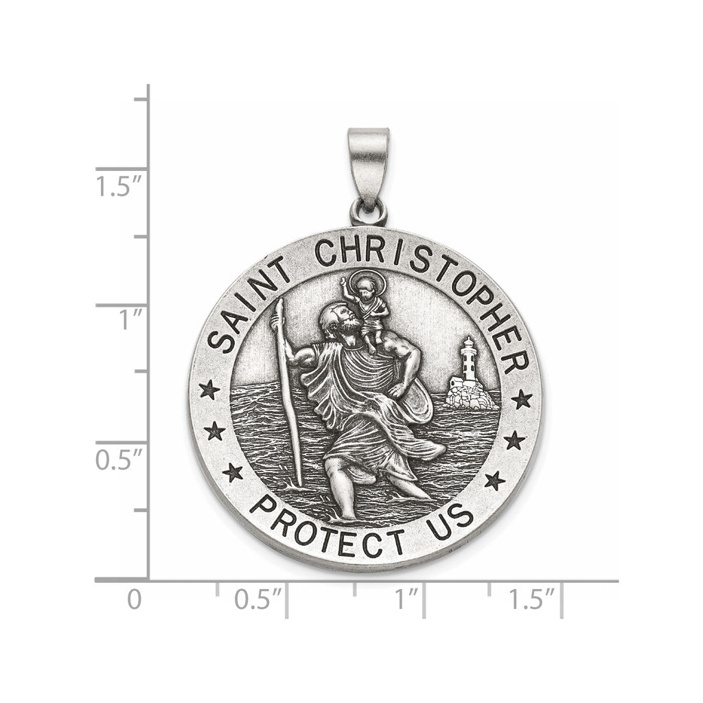 Antique Round St. Christopher Medal in Sterling Silver, 32.5mm - Sophia Jewelers