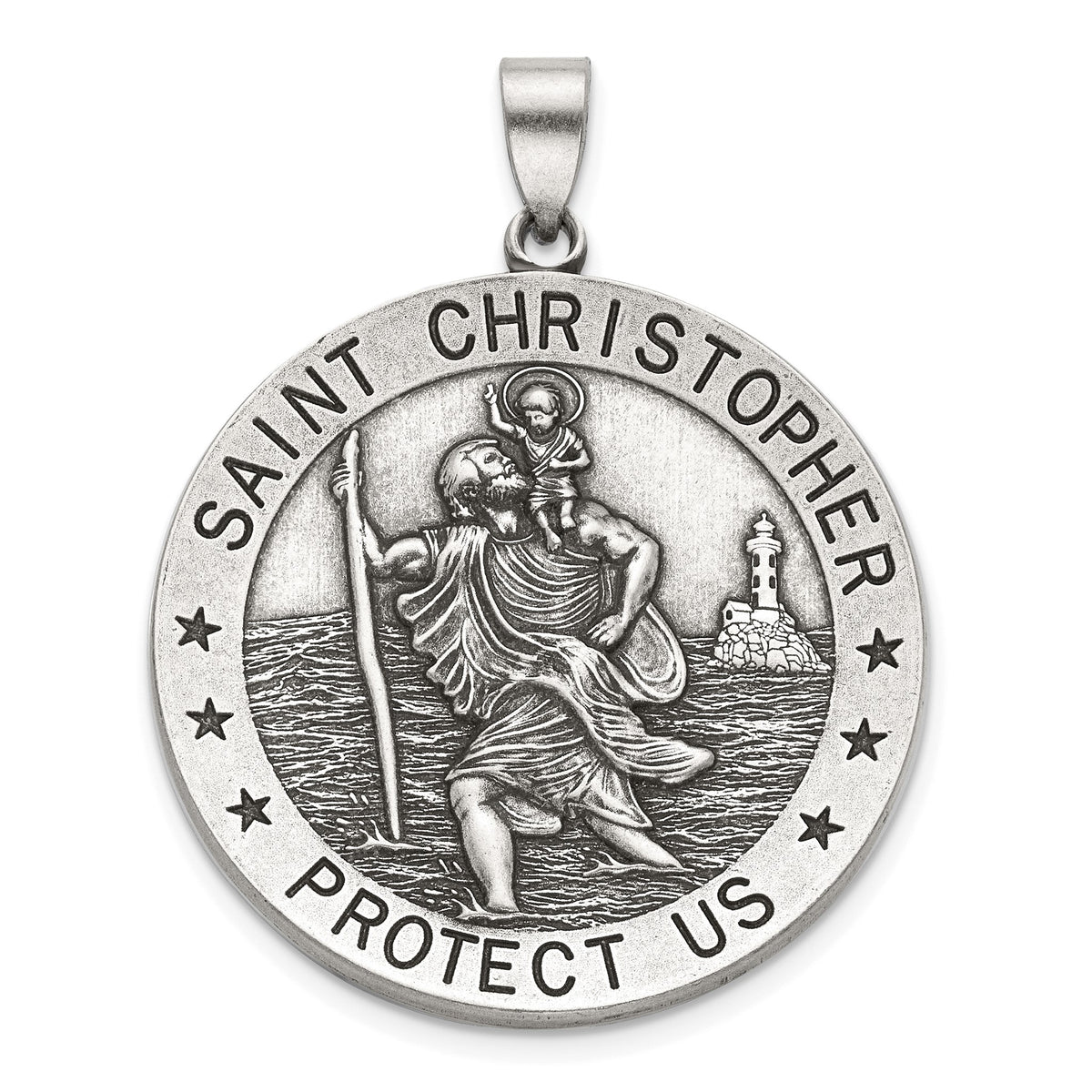 Antique Round St. Christopher Medal in Sterling Silver, 32.5mm - Sophia Jewelers Main image