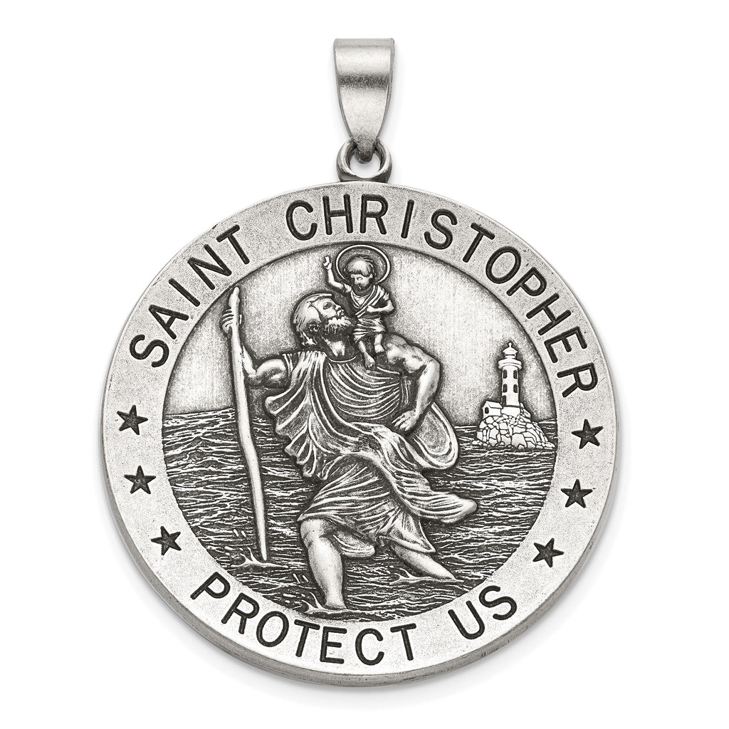 Antique Round St. Christopher Medal in Sterling Silver, 32.5mm - Sophia Jewelers