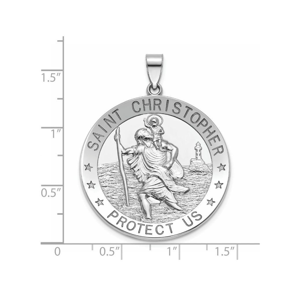Round St. Christopher Medal in Sterling Silver, 32.5mm - Sophia Jewelers