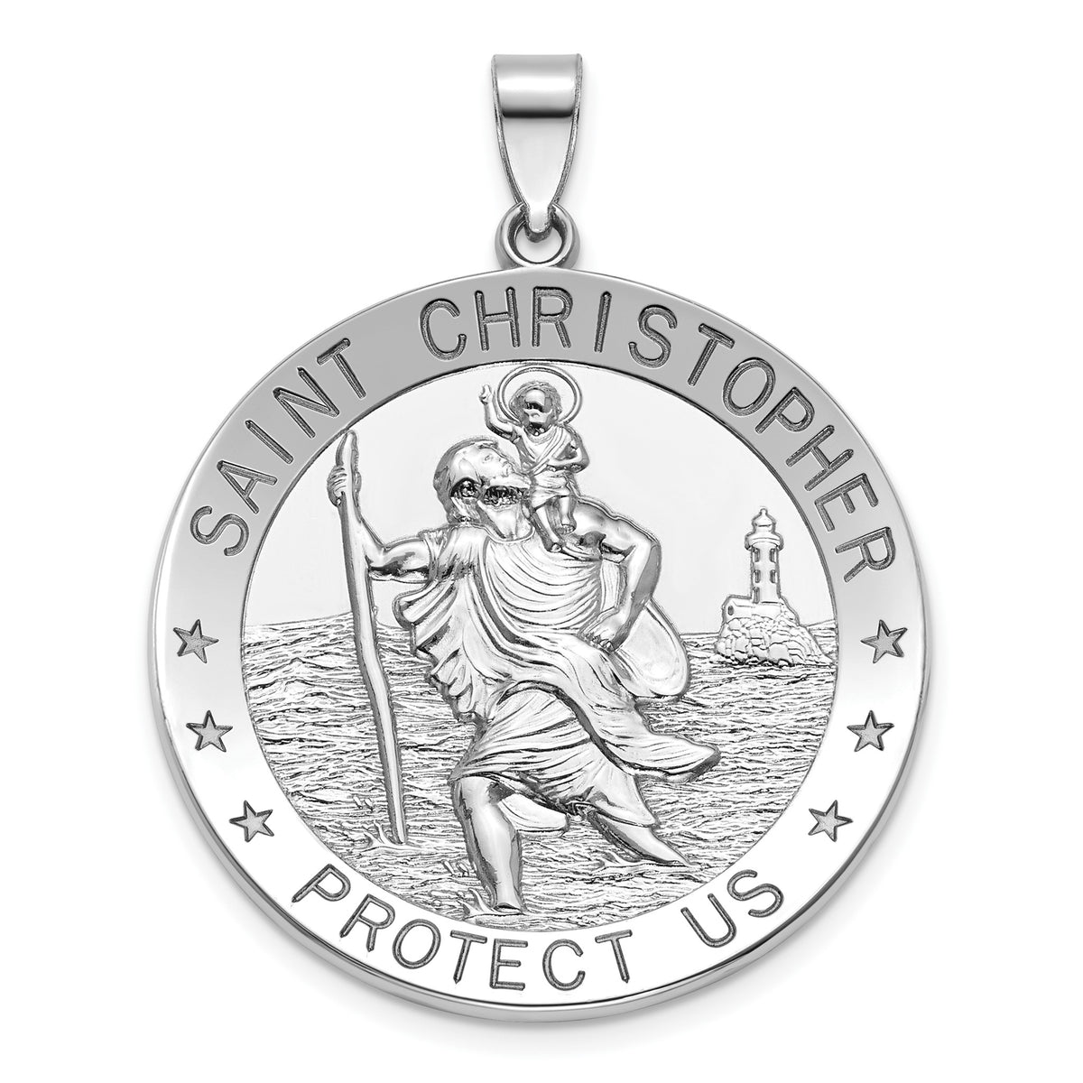 Round St. Christopher Medal in Sterling Silver, 32.5mm - Sophia Jewelers Main image