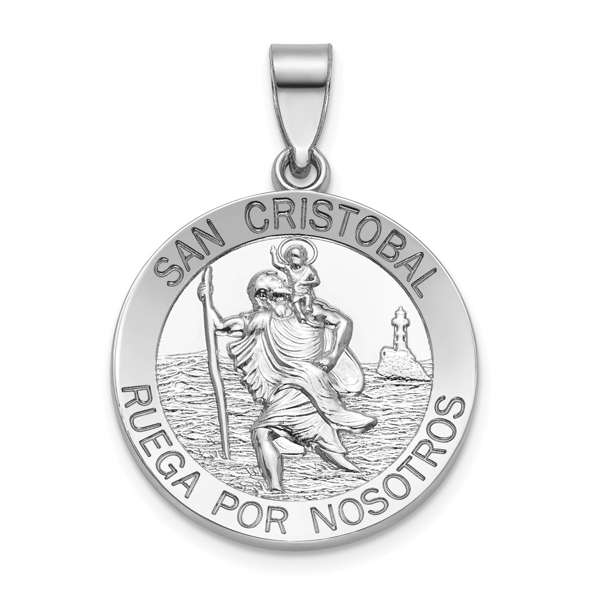 Round St. Christopher-Spanish Medal in Sterling Silver, 22mm - Sophia Jewelers Main image
