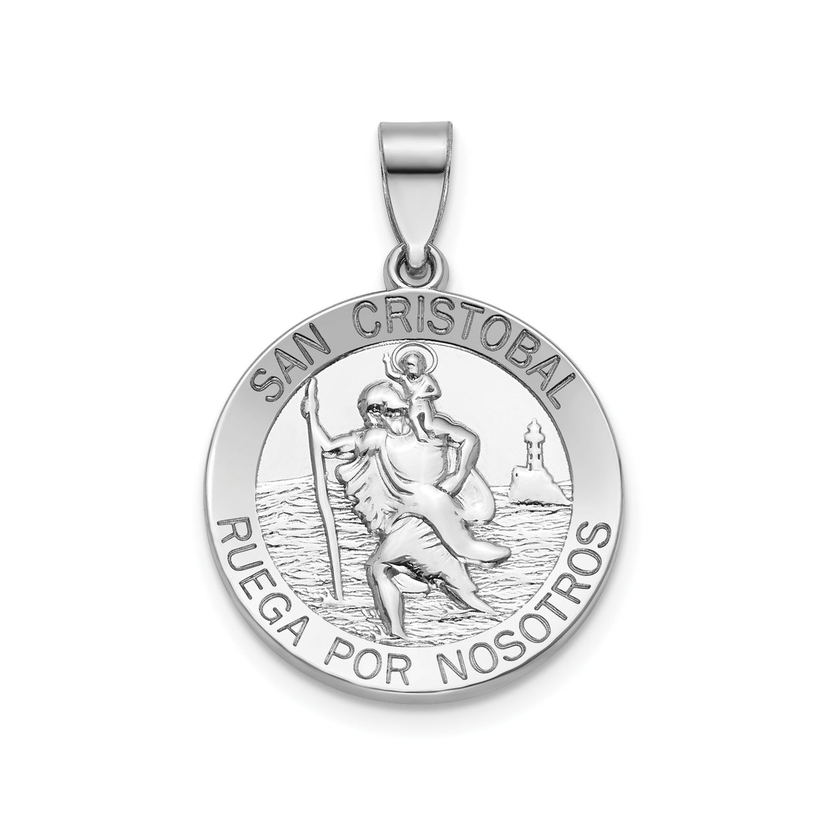 Round St. Christopher-Spanish Medal in Sterling Silver, 18.25mm - Sophia Jewelers Main image
