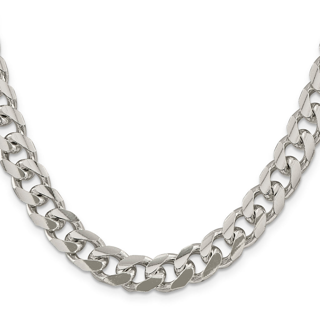 Sterling Silver 10.5mm Domed With  Side Diamond-Cut Curb Chain