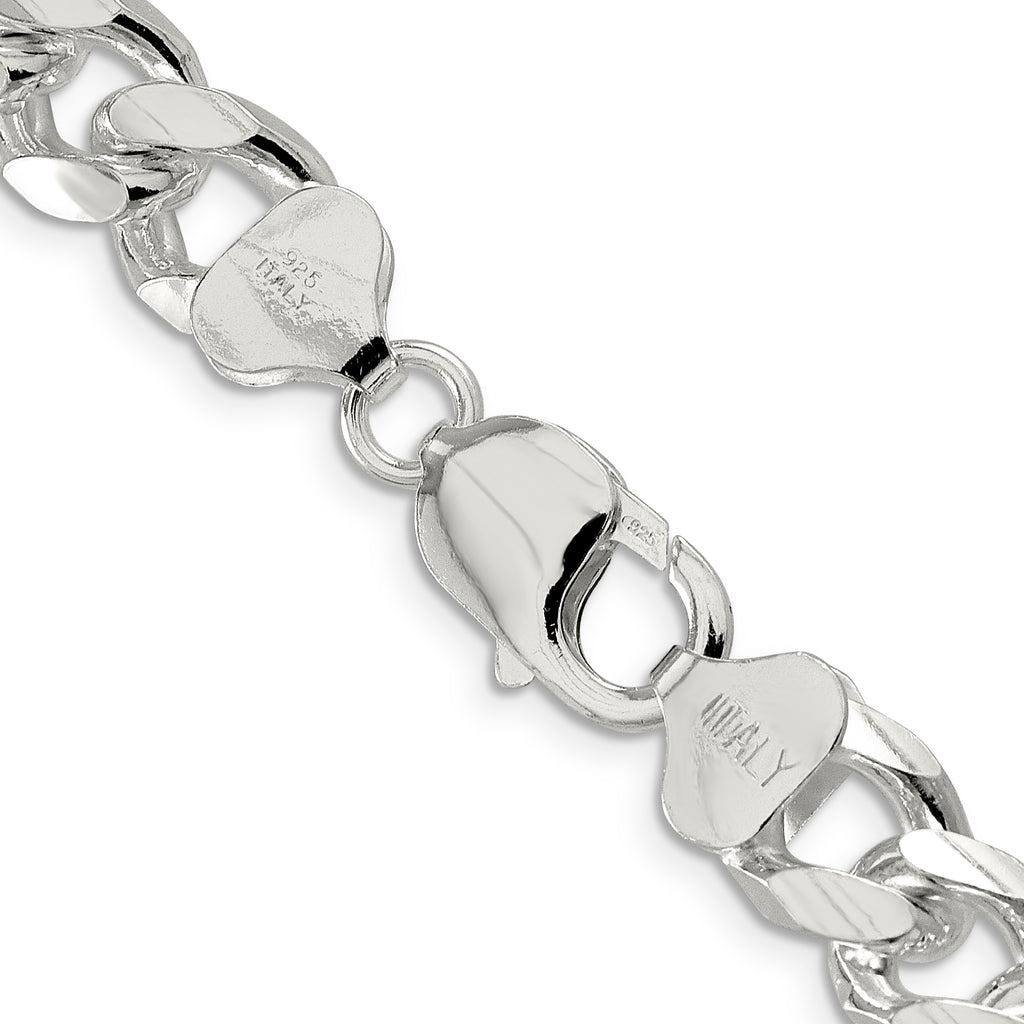 Sterling Silver 10.5mm Domed With  Side Diamond-Cut Curb Chain
