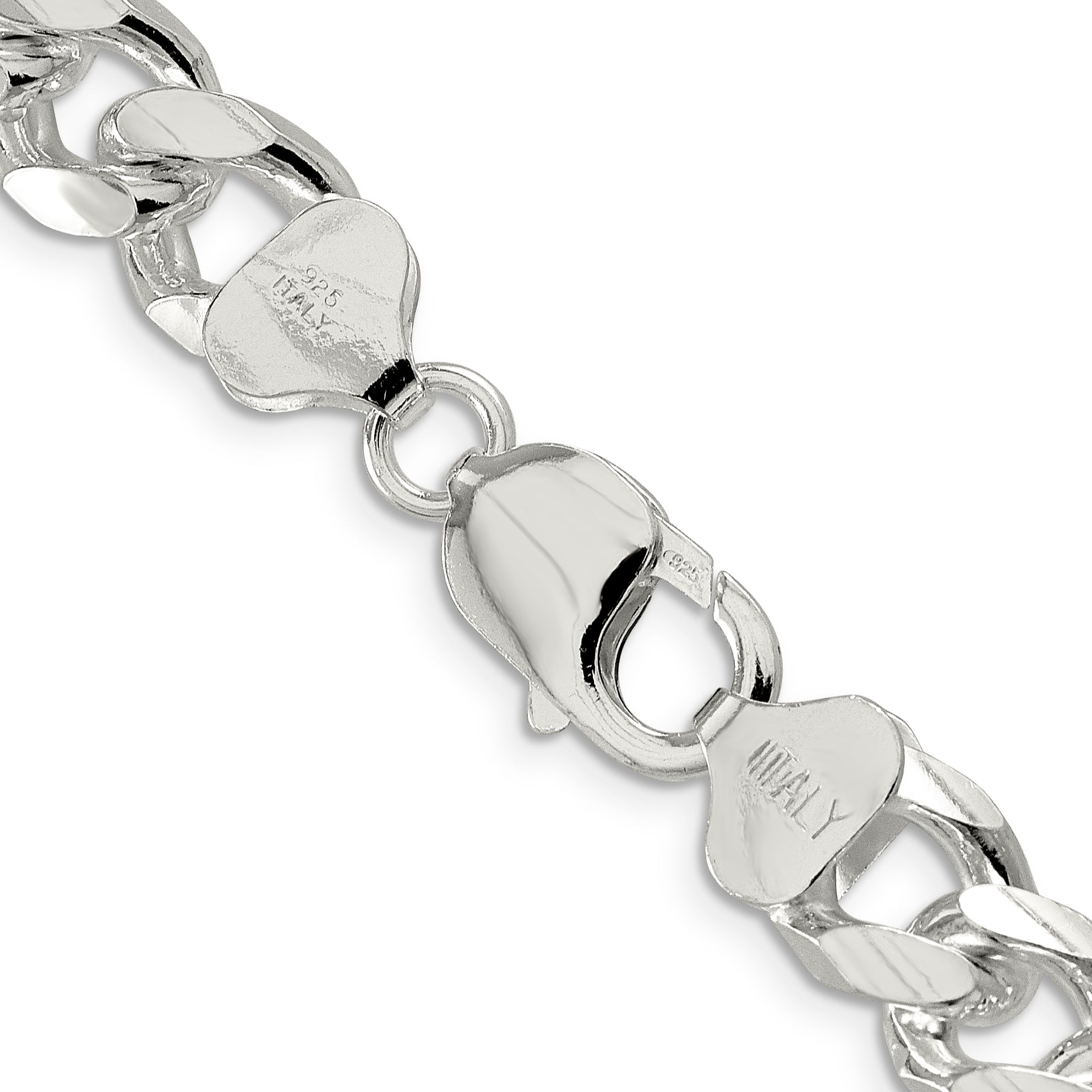Sterling Silver 10.5mm Domed With  Side Diamond-Cut Curb Chain