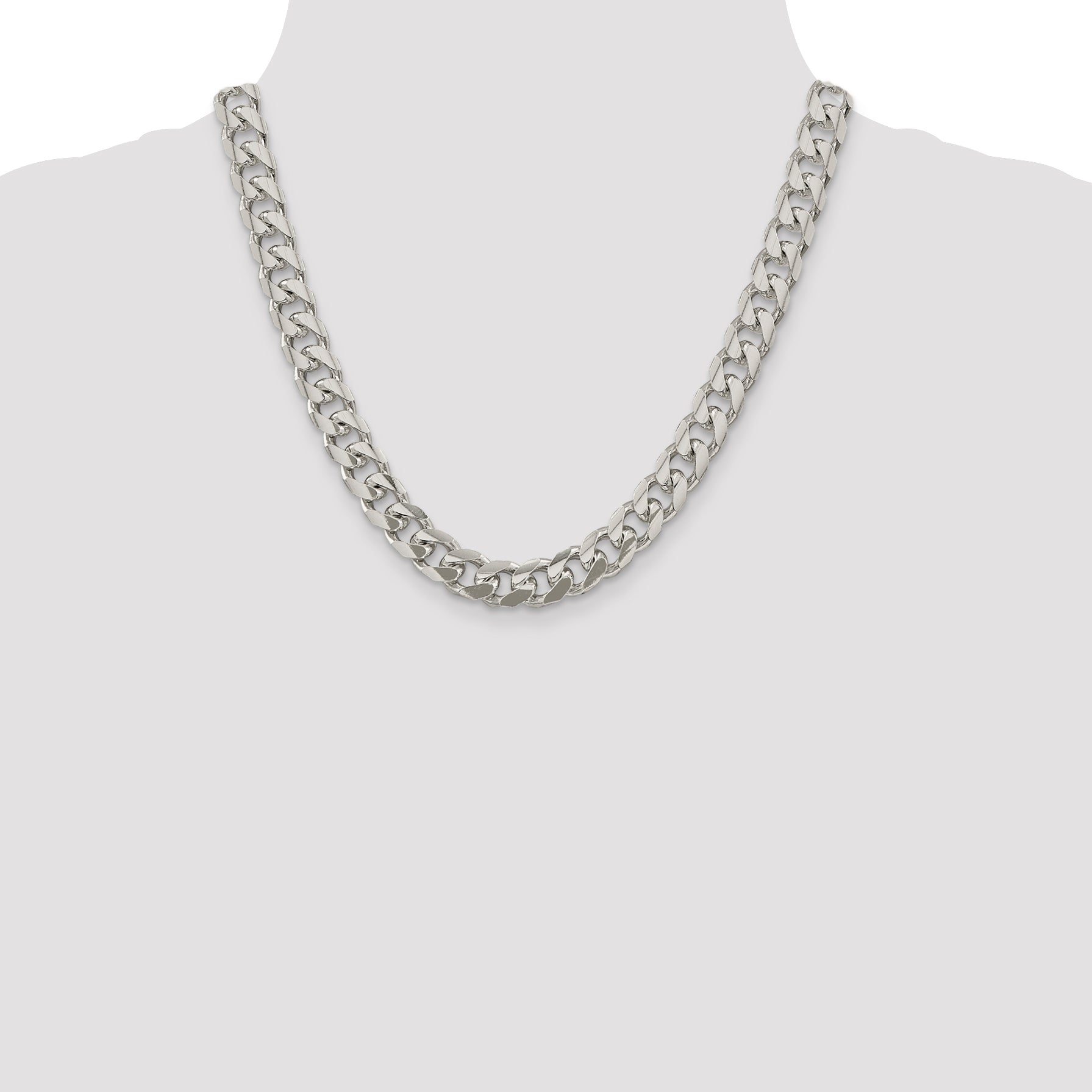 Sterling Silver 10.5mm Domed With  Side Diamond-Cut Curb Chain