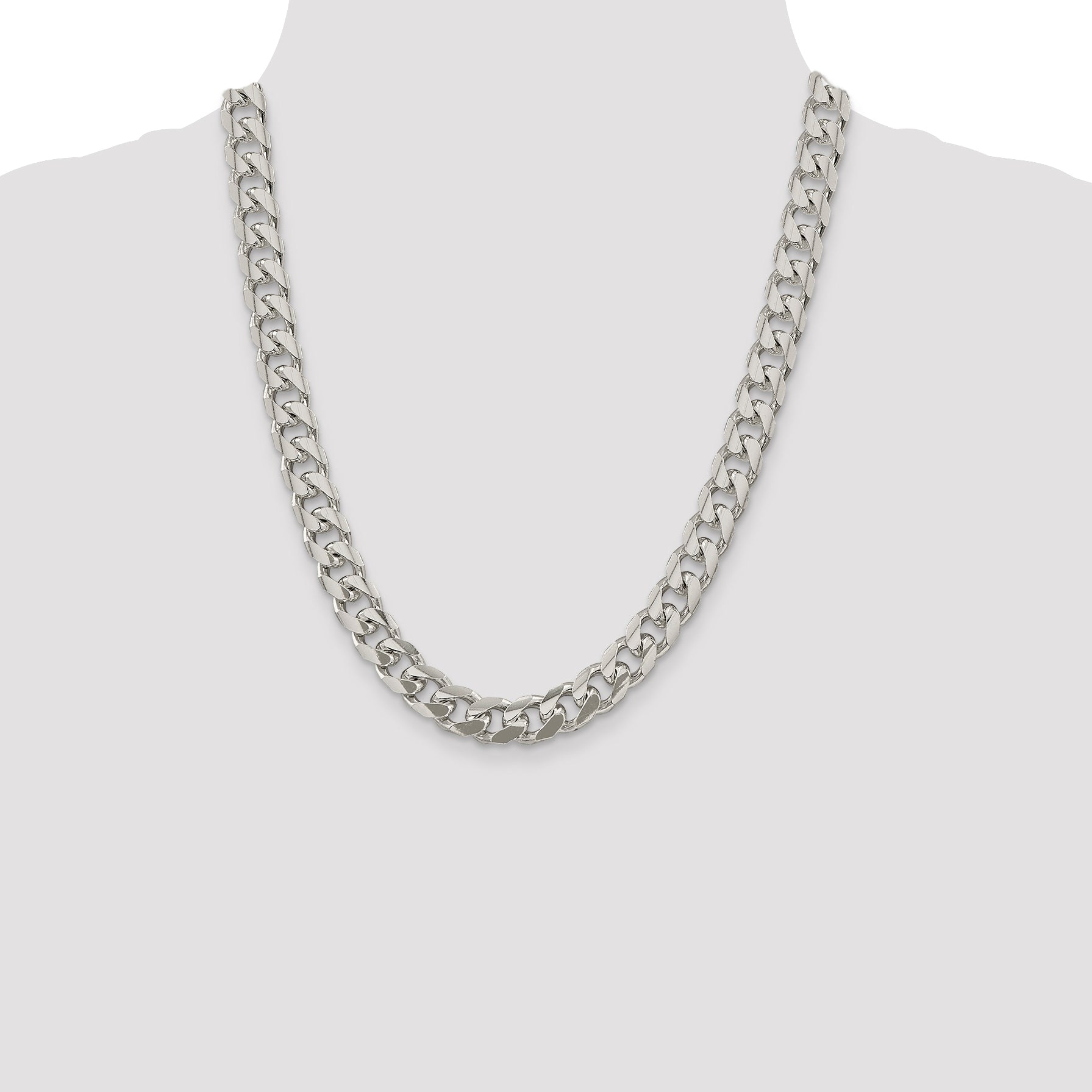 Sterling Silver 10.5mm Domed With  Side Diamond-Cut Curb Chain