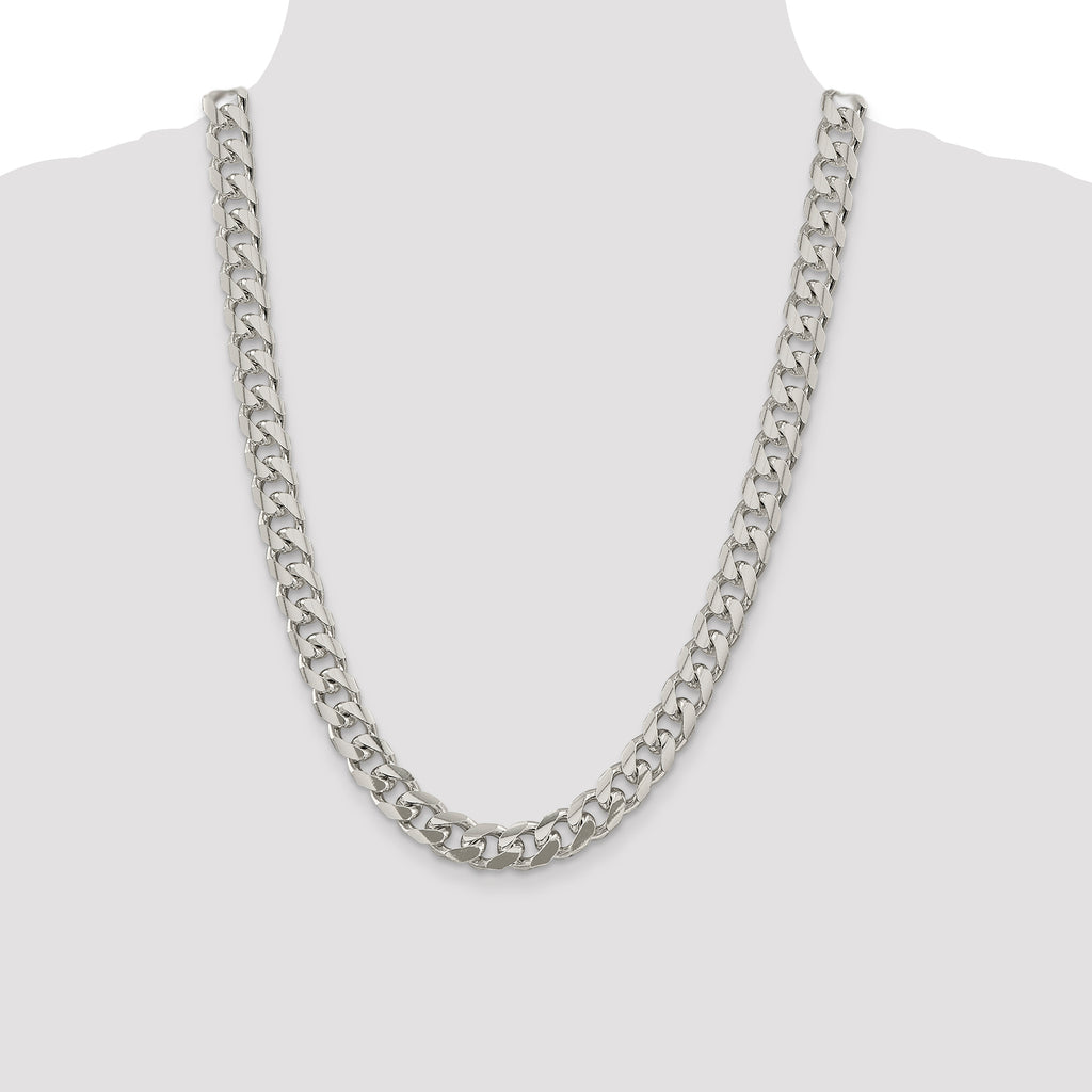 Sterling Silver 10.5mm Domed With  Side Diamond-Cut Curb Chain