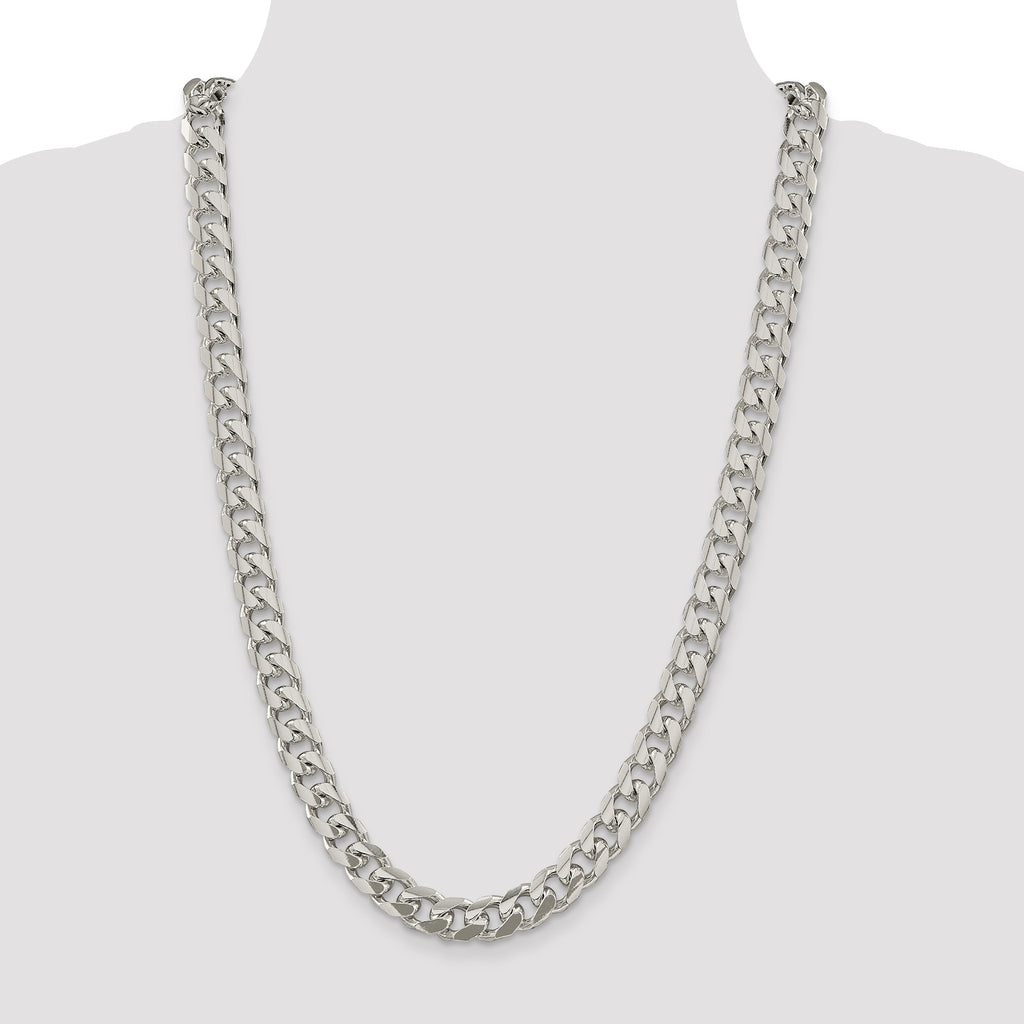 Sterling Silver 10.5mm Domed With  Side Diamond-Cut Curb Chain