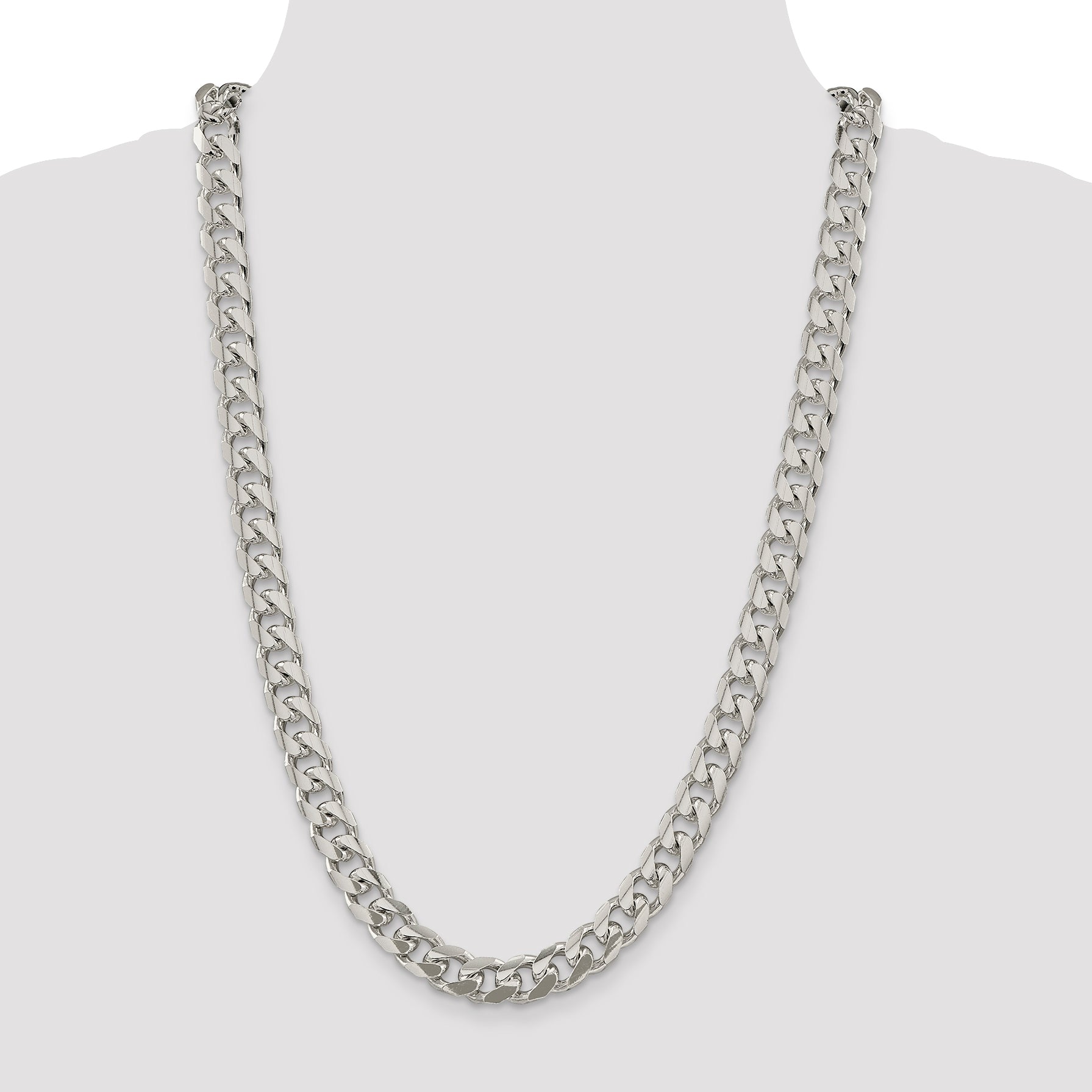 Sterling Silver 10.5mm Domed With  Side Diamond-Cut Curb Chain