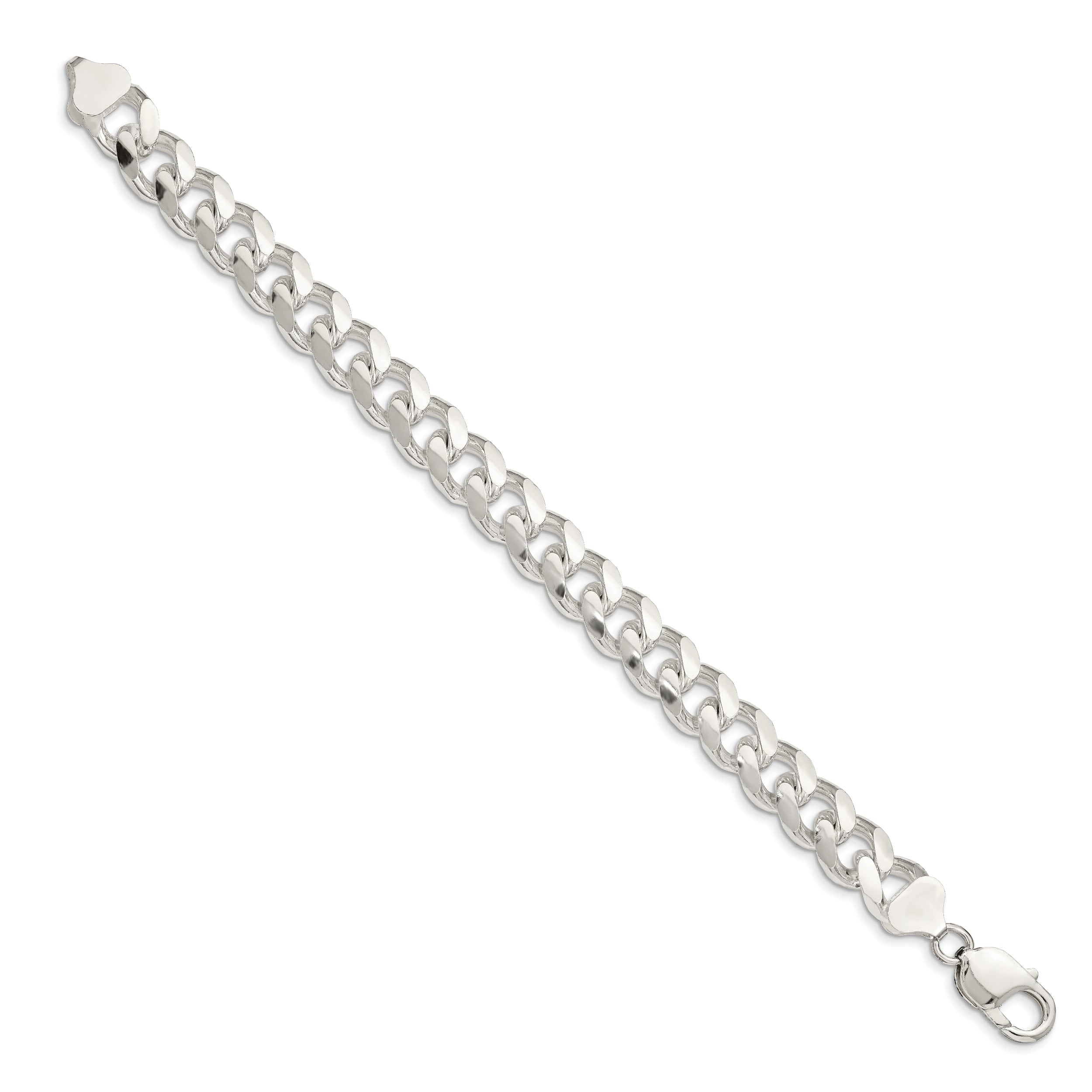 Sterling Silver 10.5mm Domed With  Side Diamond-Cut Curb Chain
