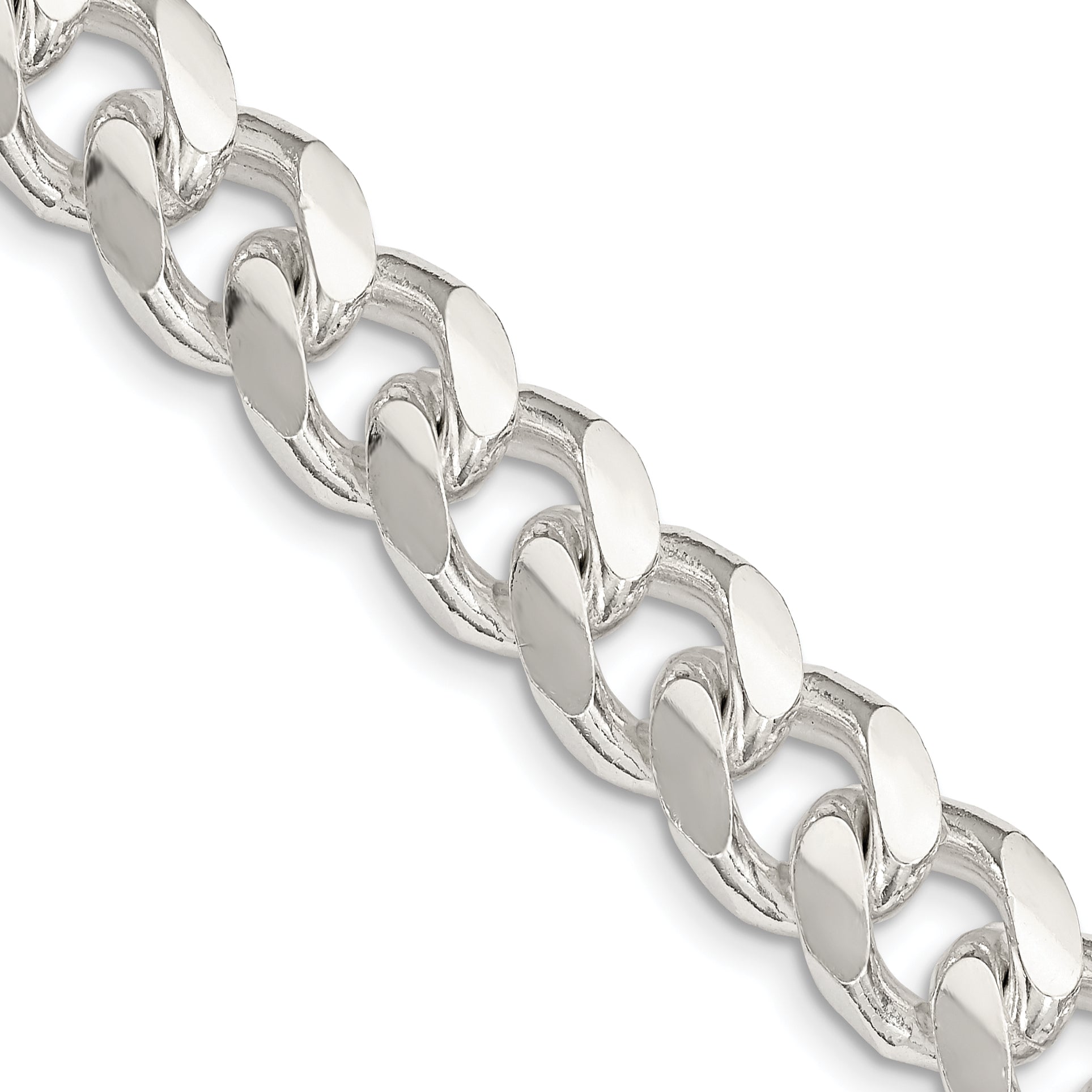 Sterling Silver 10.5mm Domed With  Side Diamond-Cut Curb Chain