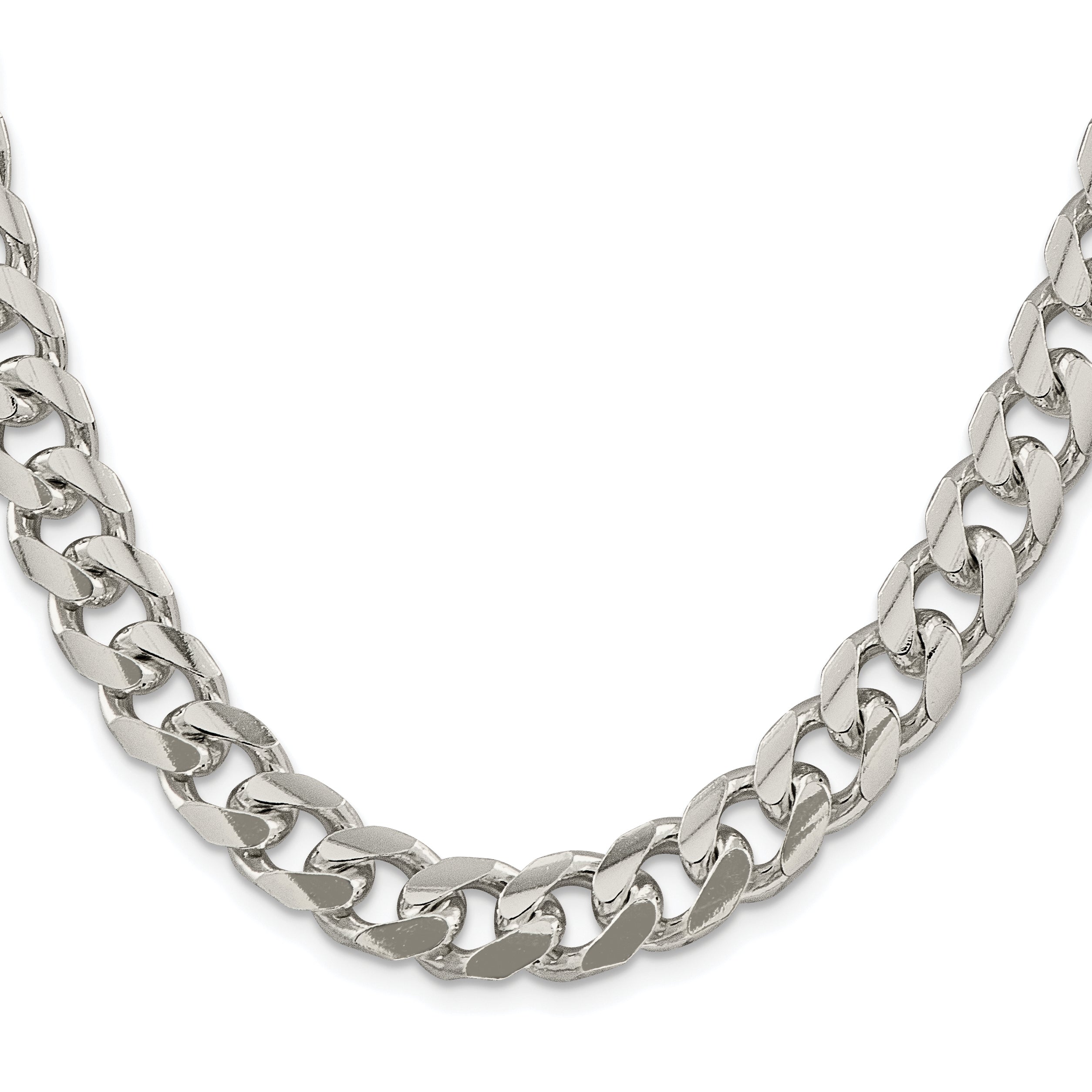 Sterling Silver Rhodium-plated 10.5mm Domed With  Side Diamond-Cut Curb Chain